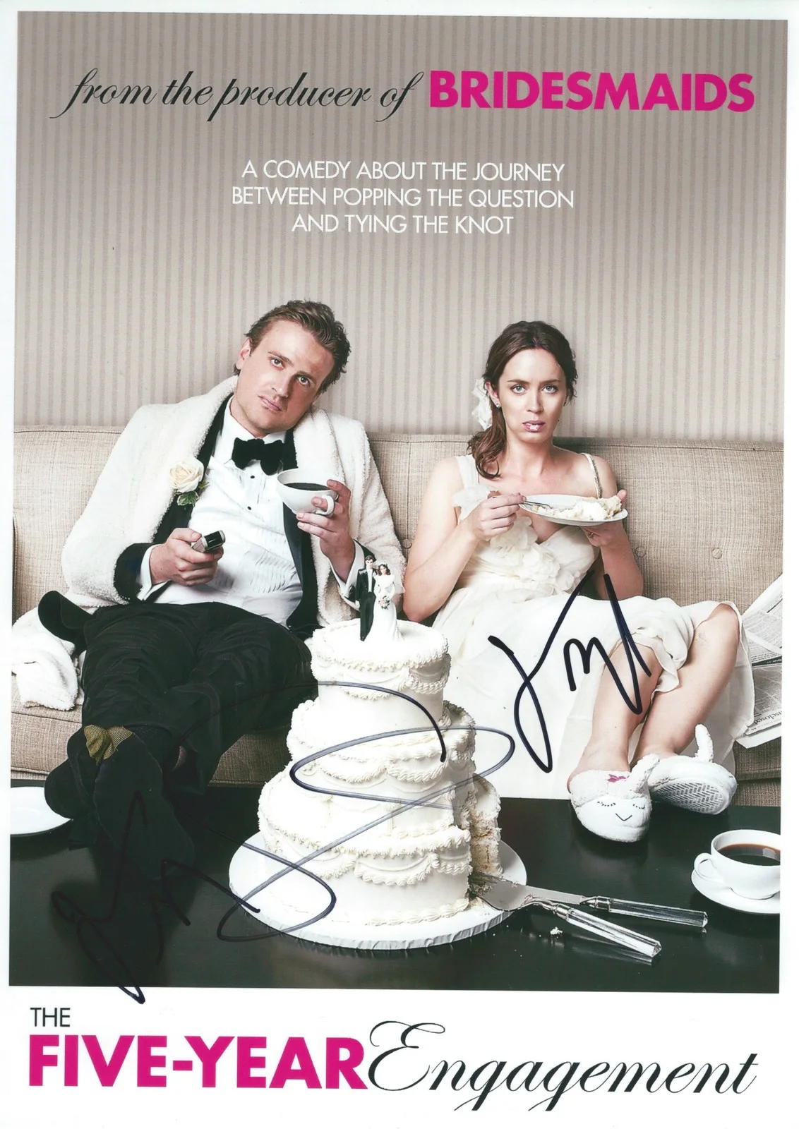 Emily blunt & jason segel — Jason Segel & Emily Blunt signed Five Year Engagement 8x10 photo. Exact Proof