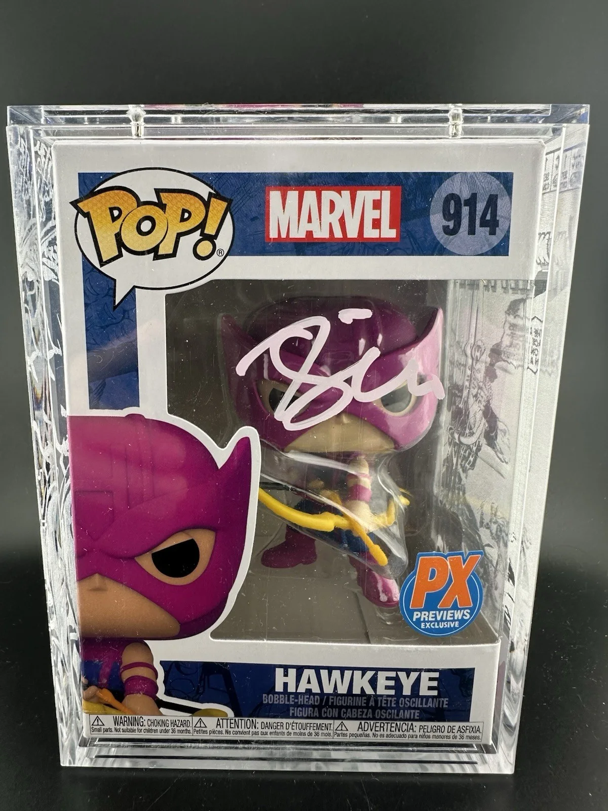 Jeremy Renner — DELUXE SPECIAL HAWKEYE CASE Jeremy Renner Signed Hawkeye Funko Pop 914 Beckett, image 3