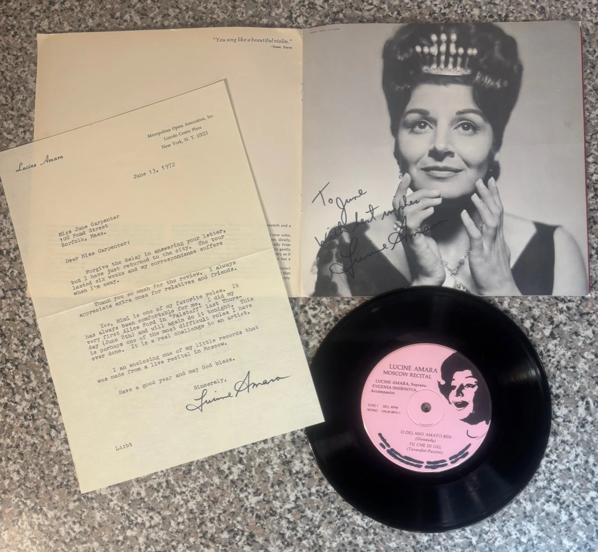 Lucine Amara Opera Ephemera Collection Hand Written Signed Letters Photos Record, image 2
