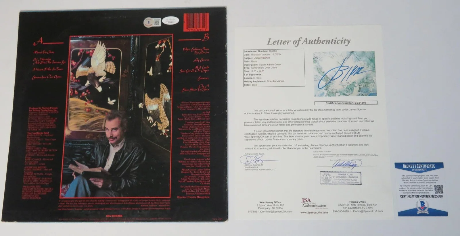 JIMMY BUFFETT Signed Autograph "Somewhere Over China" Album Vinyl LP JSA BAS, изображение 4