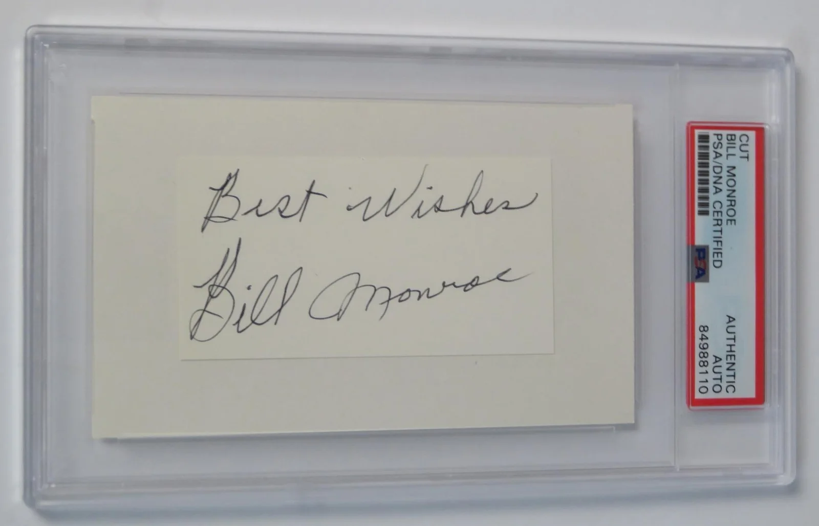 BILL MONROE Signed Autograph Auto 3x5 Index Card Cut Page Slab JSA PSA, image 2