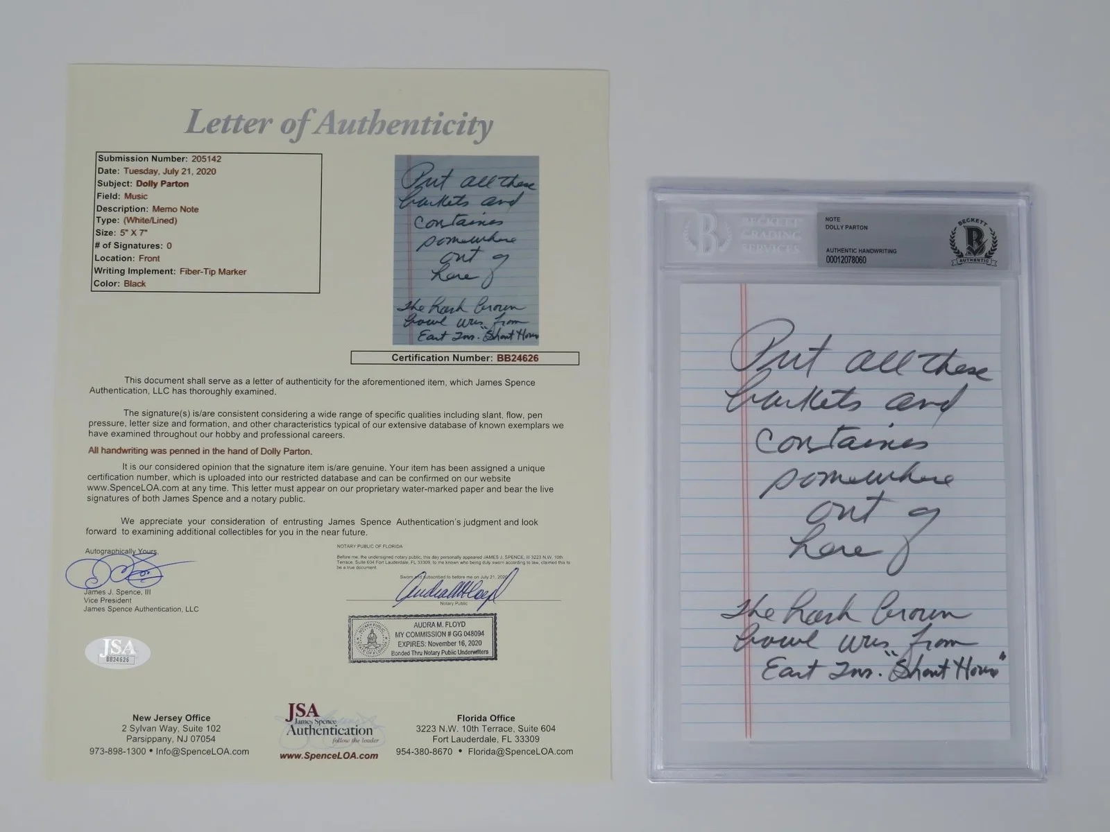 DOLLY PARTON Handwritten "To Do" List Personal Note Slab - Signed Auto BAS JSA, image 2