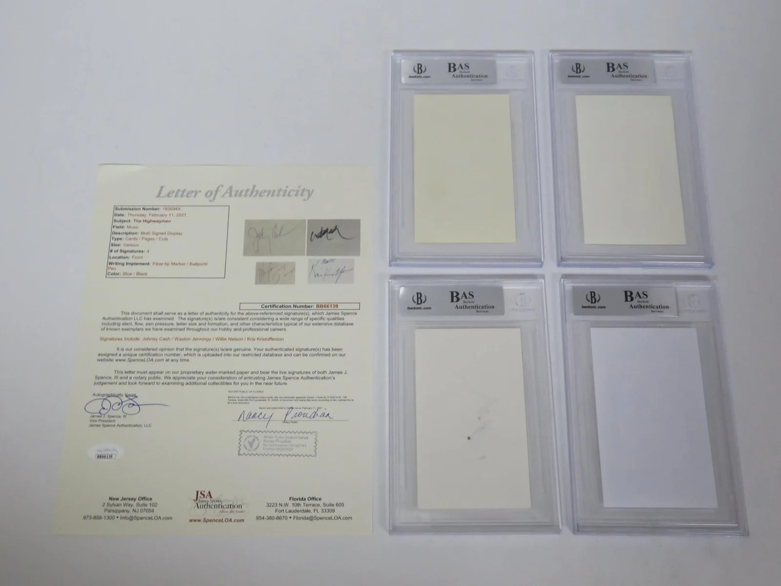 THE HIGHWAYMEN Signed Autograph Auto Slab Set x 4 Johnny Cash, Waylon + BAS JSA, изображение 2