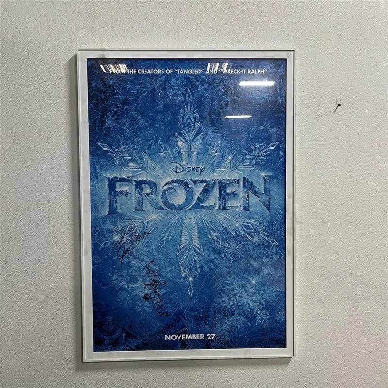 Chris Buck, Jonathan Groff, Peter del Vecho — Framed Frozen Movie Poster Signed Buck Groff Del Vecho w/ Olaf Sketch + More