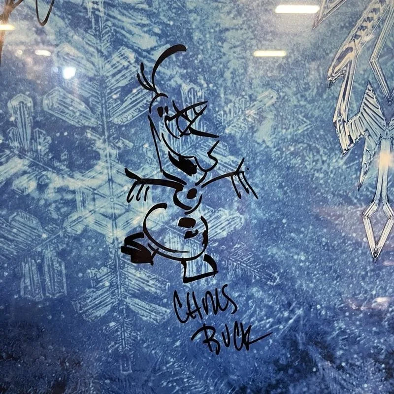 Chris Buck, Jonathan Groff, Peter del Vecho — Framed Frozen Movie Poster Signed Buck Groff Del Vecho w/ Olaf Sketch + More, изображение 3