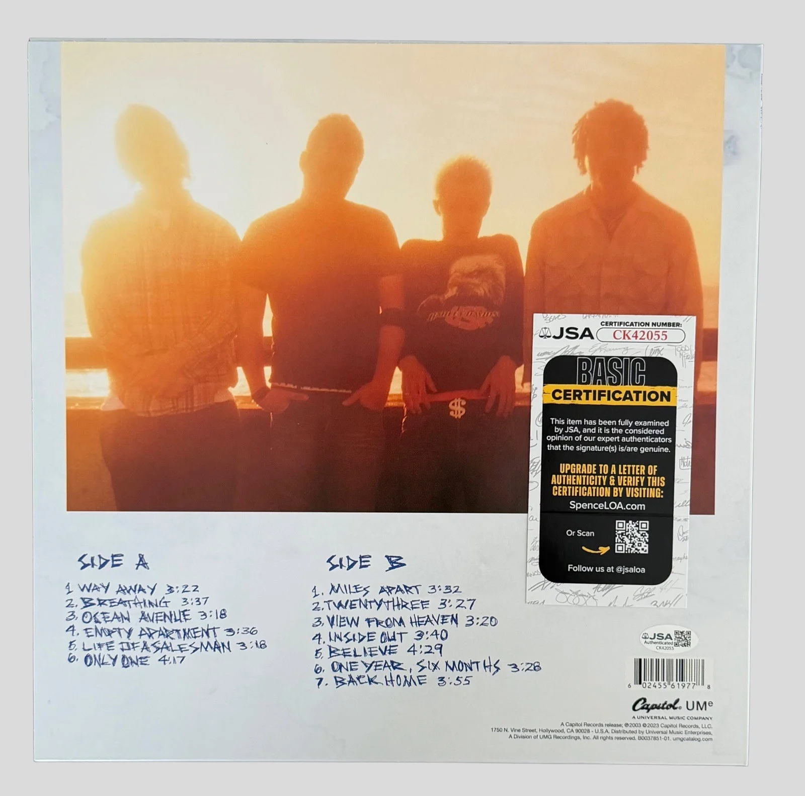 YELLOWCARD SIGNED OCEAN AVENUE VINYL RECORD RYAN KEY + SEAN MACKIN w/JSA COA!, image 2