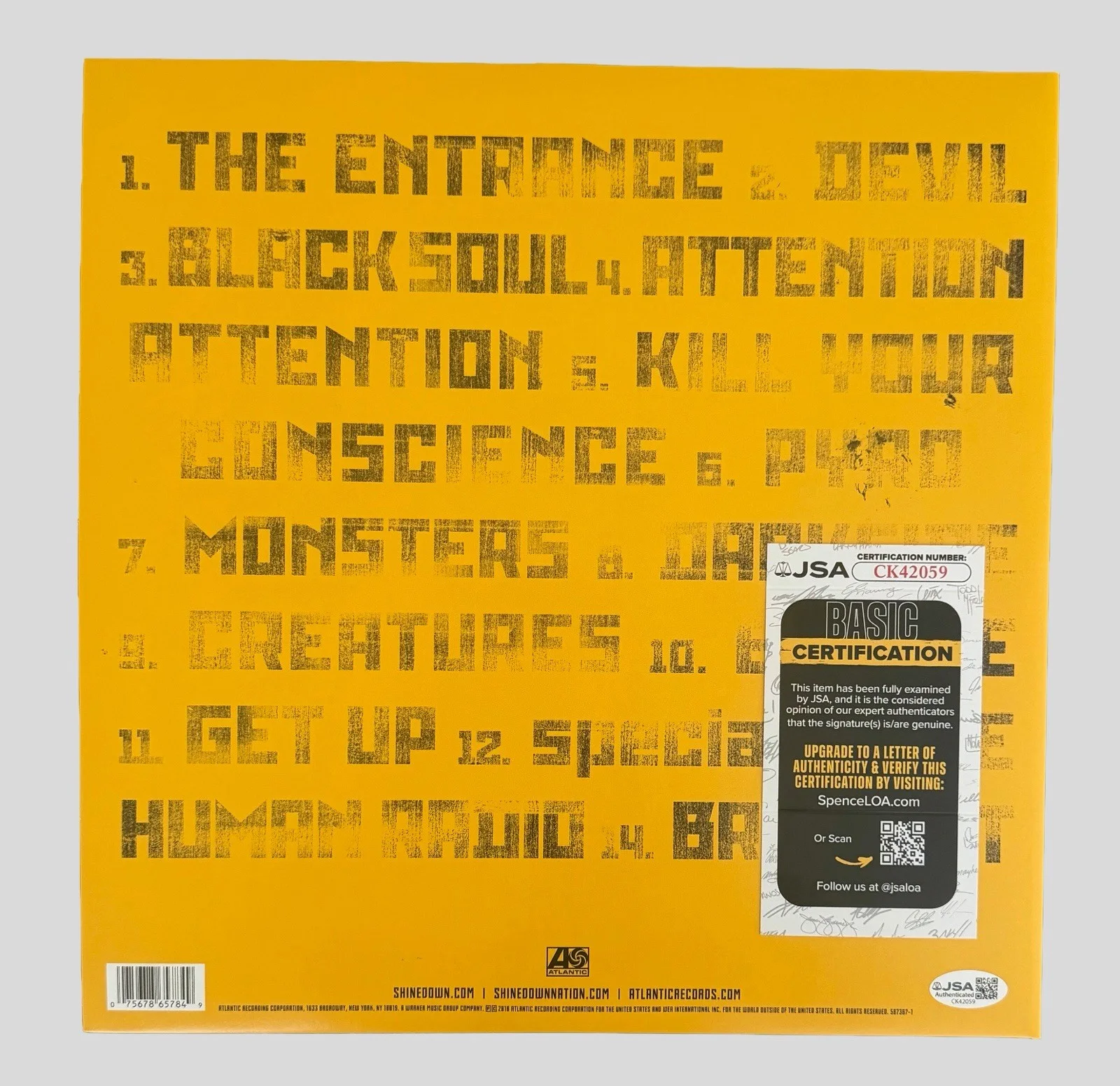 SHINEDOWN BAND SIGNED ATTENTION ATTENTION VINYL BRENT SMITH + 3 w/JSA COA!, изображение 2