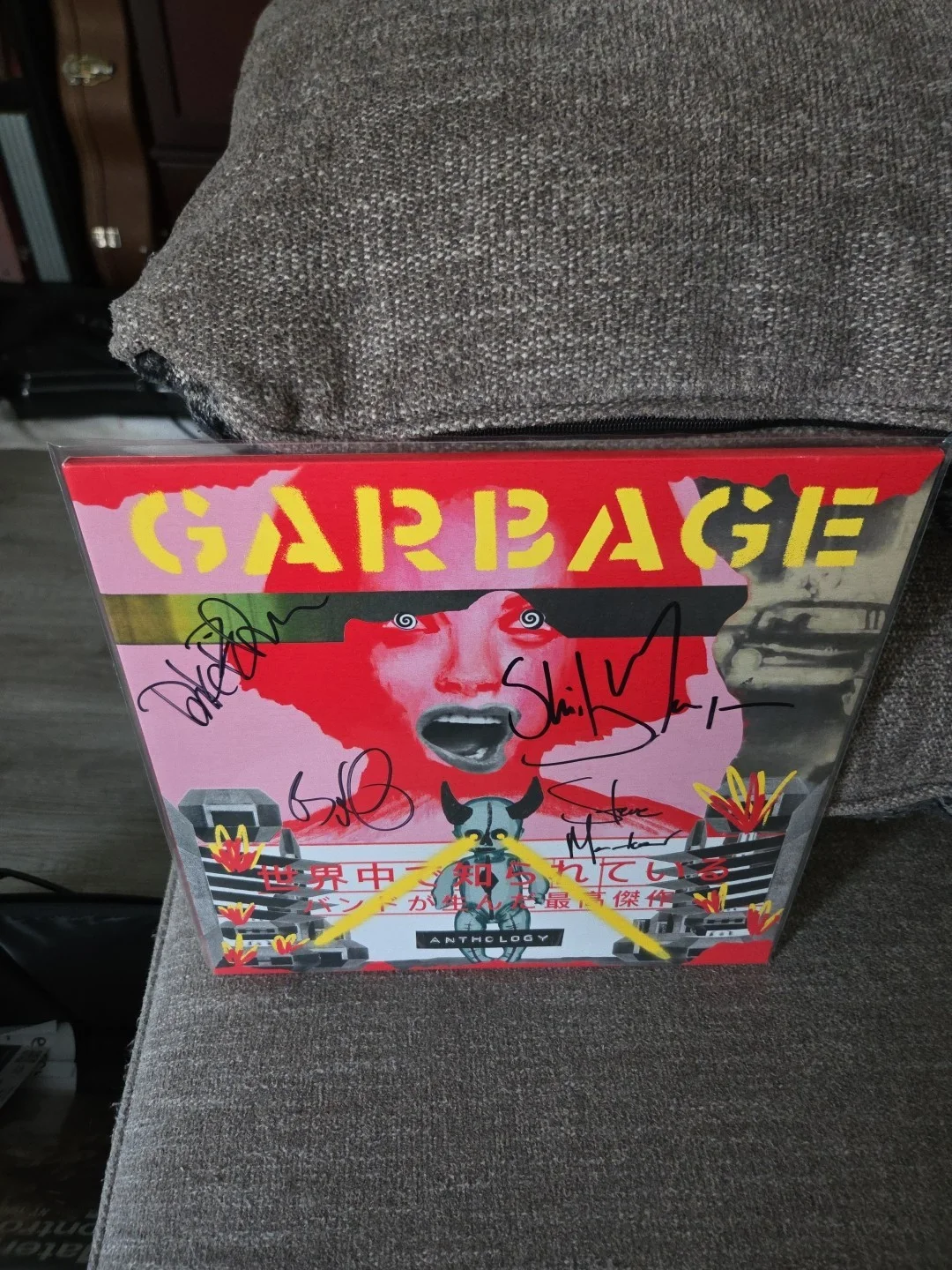 Garbage Signed Full Band Anthology 2022 Limited Edition Yellow Translucent Vinyl, image 3