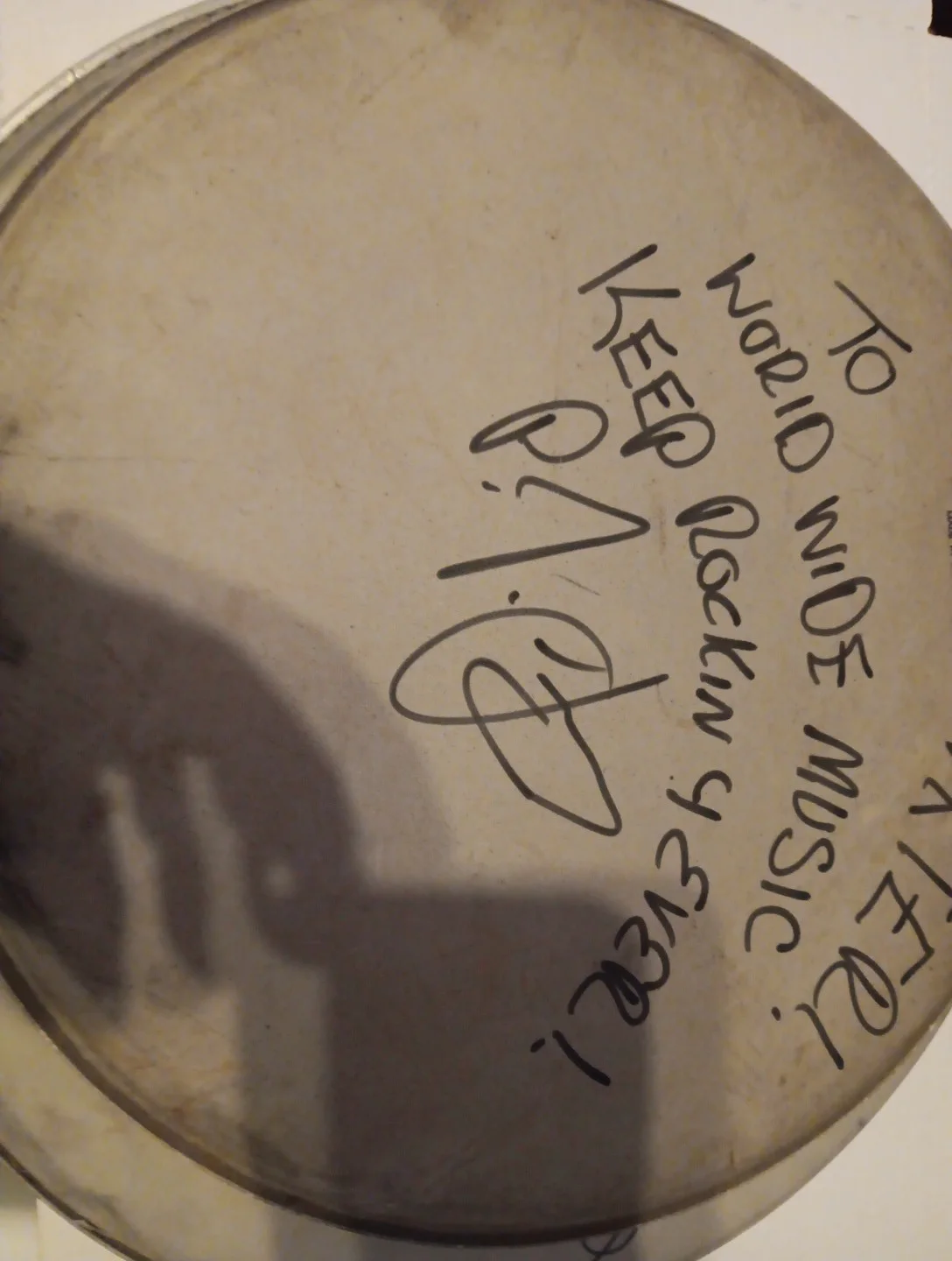 Trixter 1980s Hair Metal P.J. Farley Signed Autographed Drumhead, image 2