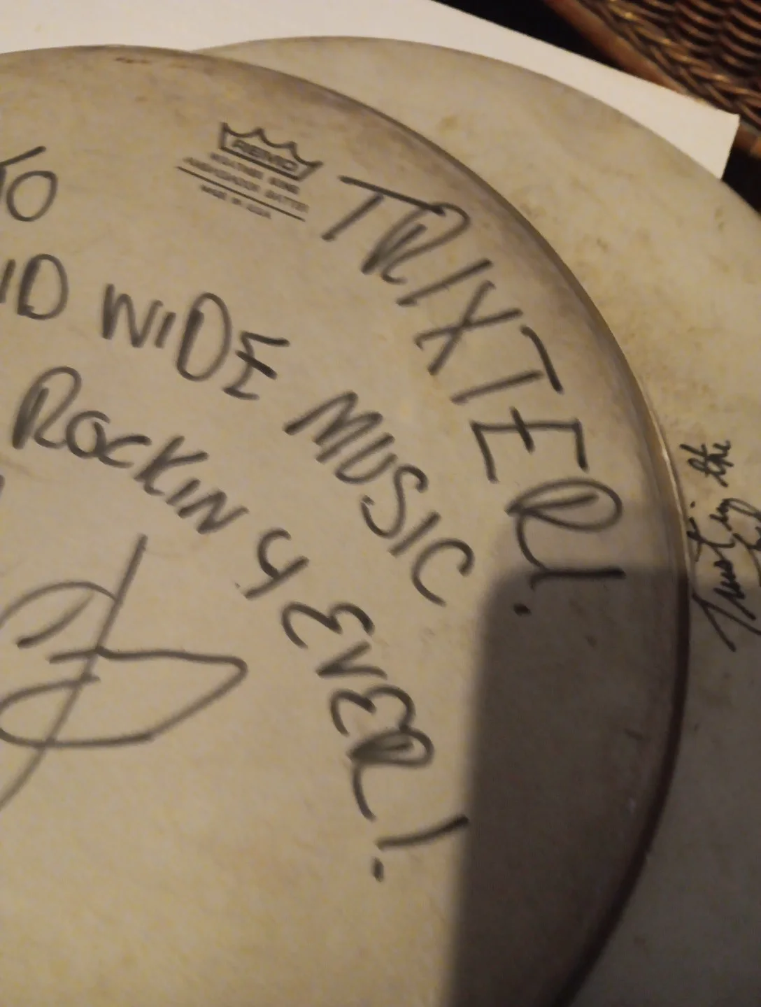 Trixter 1980s Hair Metal P.J. Farley Signed Autographed Drumhead, image 3