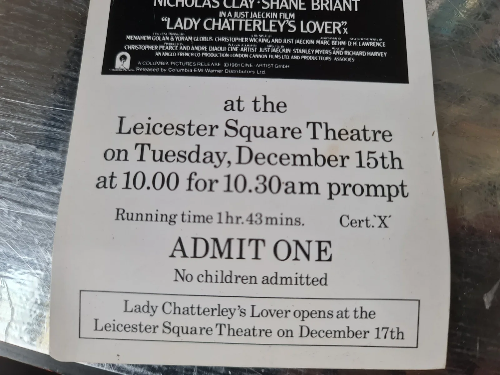 Lady Chatterley’s Lover (1981) ||| Press Show Invite ||| Leicester Square, image 4