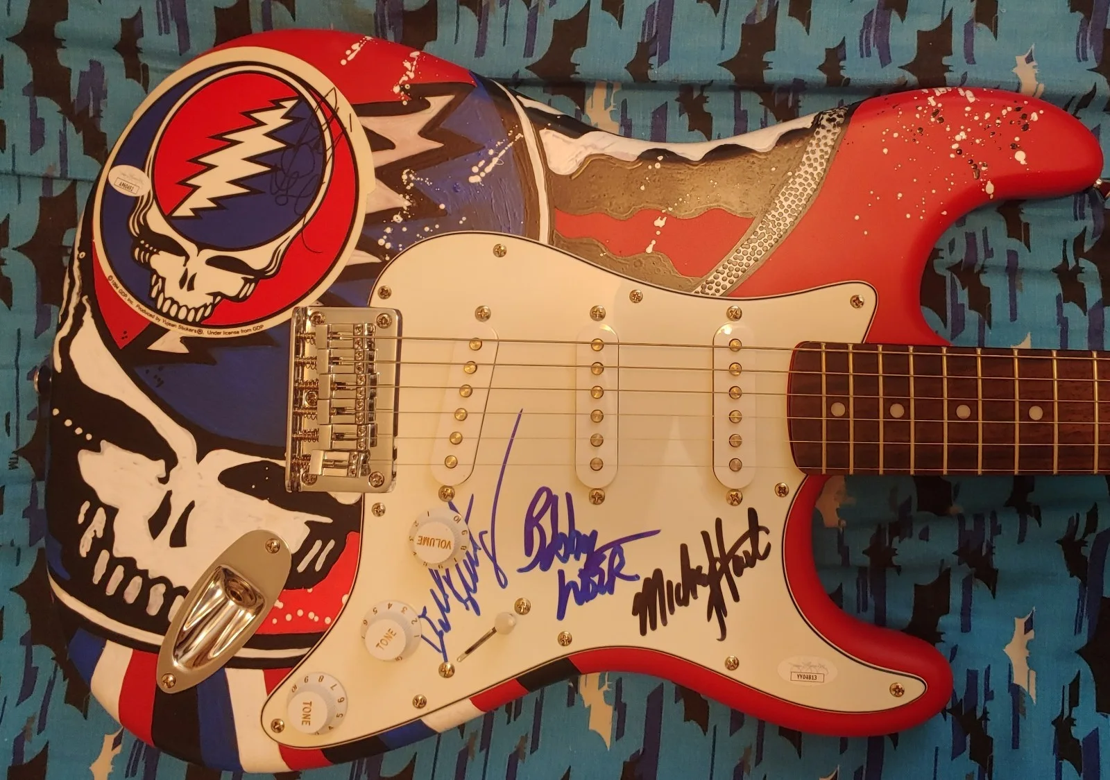 THE GRATEFUL DEAD signed PAINTED FENDER GUITAR JSA Bob Weir Phil Lesh plus 2, image 2