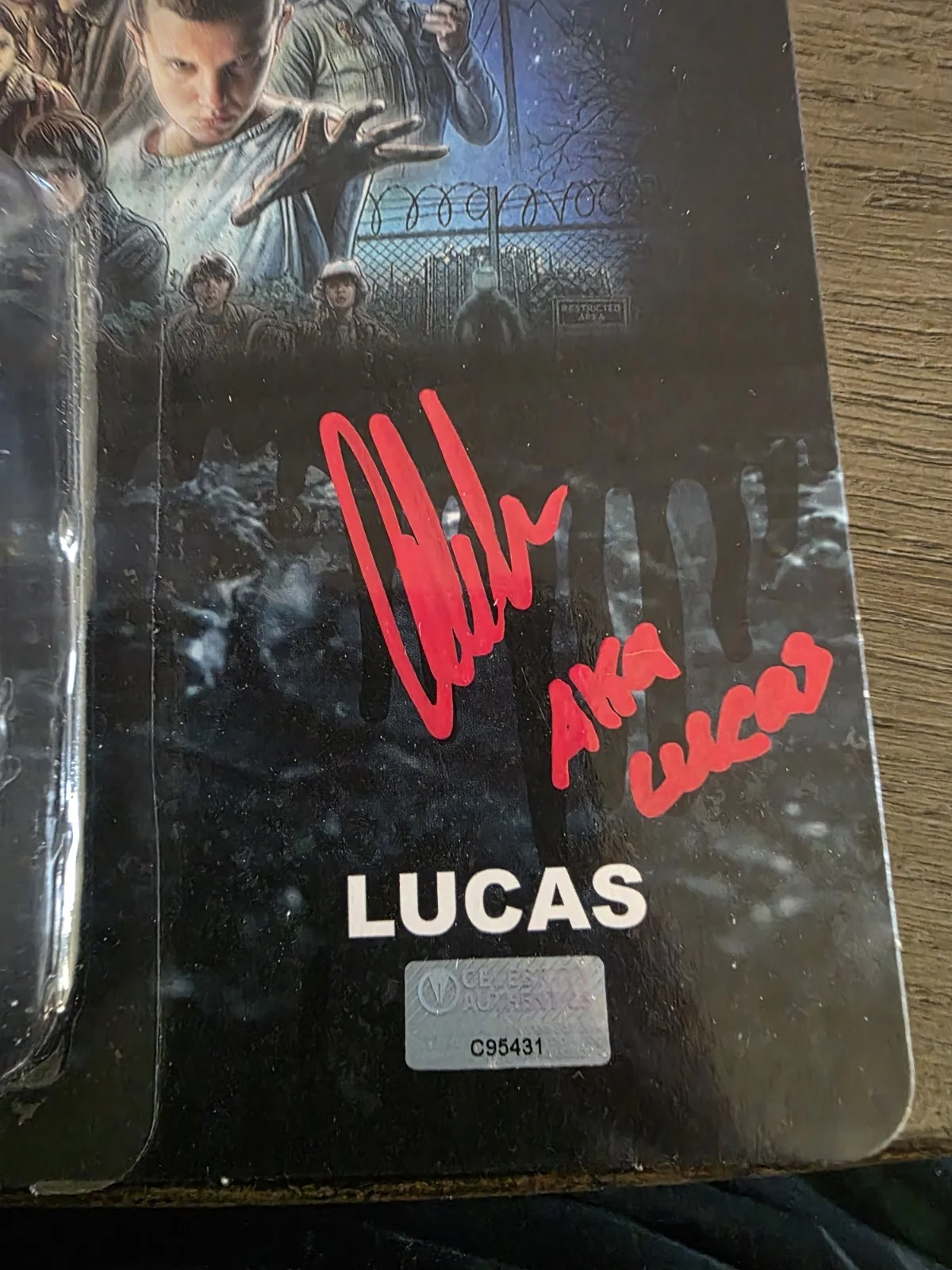 Caleb McLaughlin as Lucas — CALEB MCLAUGHLIN SIGNED INSCRIPTION Lucas STRANGER THINGS FIGURE CELEBRITY AUTHE, image 2