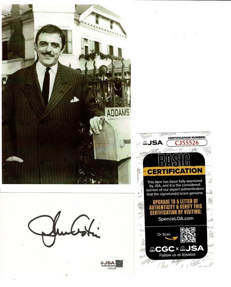 JOHN ASTIN — JOHN ASTIN as GOMEZ ADDAMS SIGNED 3X5 INDEX CARD "THE ADDAMS FAMILY" JSA COA