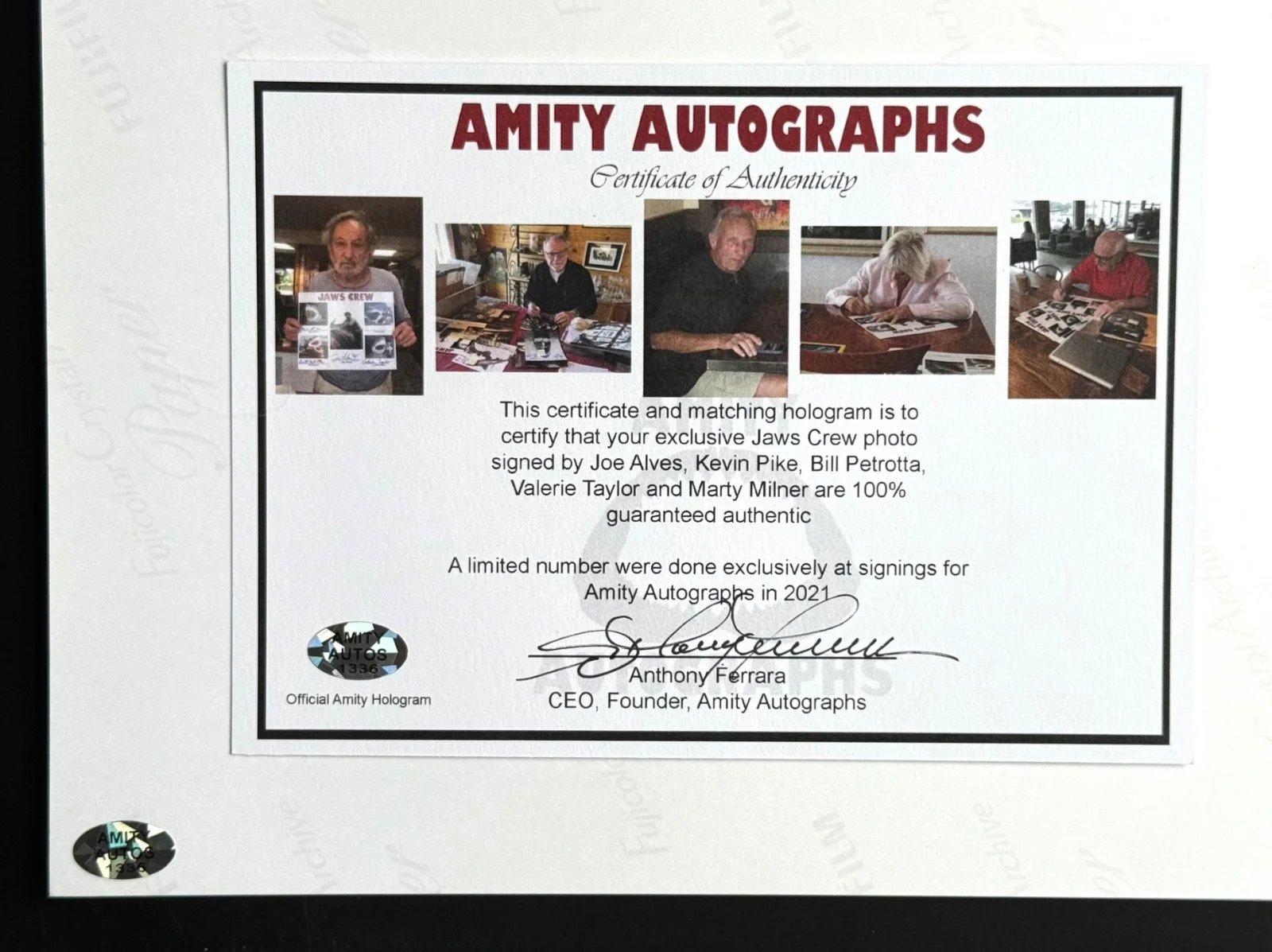 Valerie Taylor — Jaws Crew SIGNED 11x14 by 5 Joe Alves Taylor Milner Pike Petrotta w COA #5/20, изображение 2