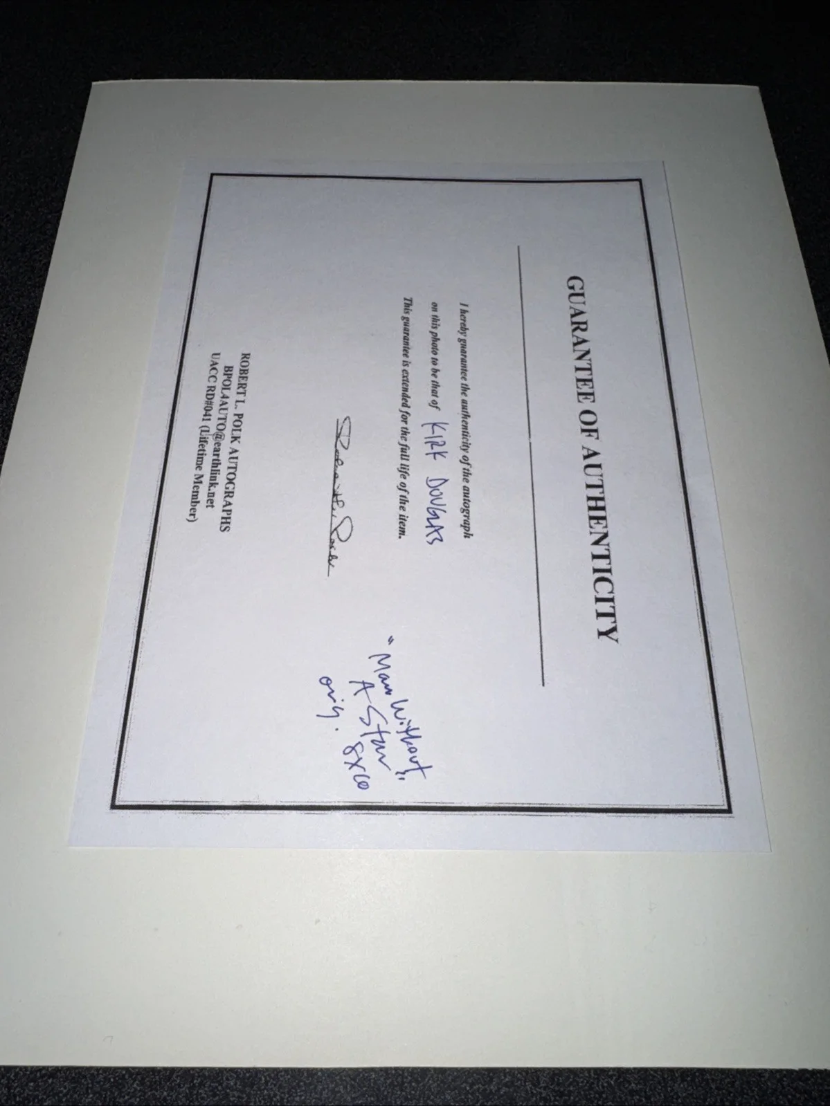 Kirk Douglas — Kirk Douglas Autographed Signed 8x10 Photograph A Man Without A Star JSA Cert, изображение 5