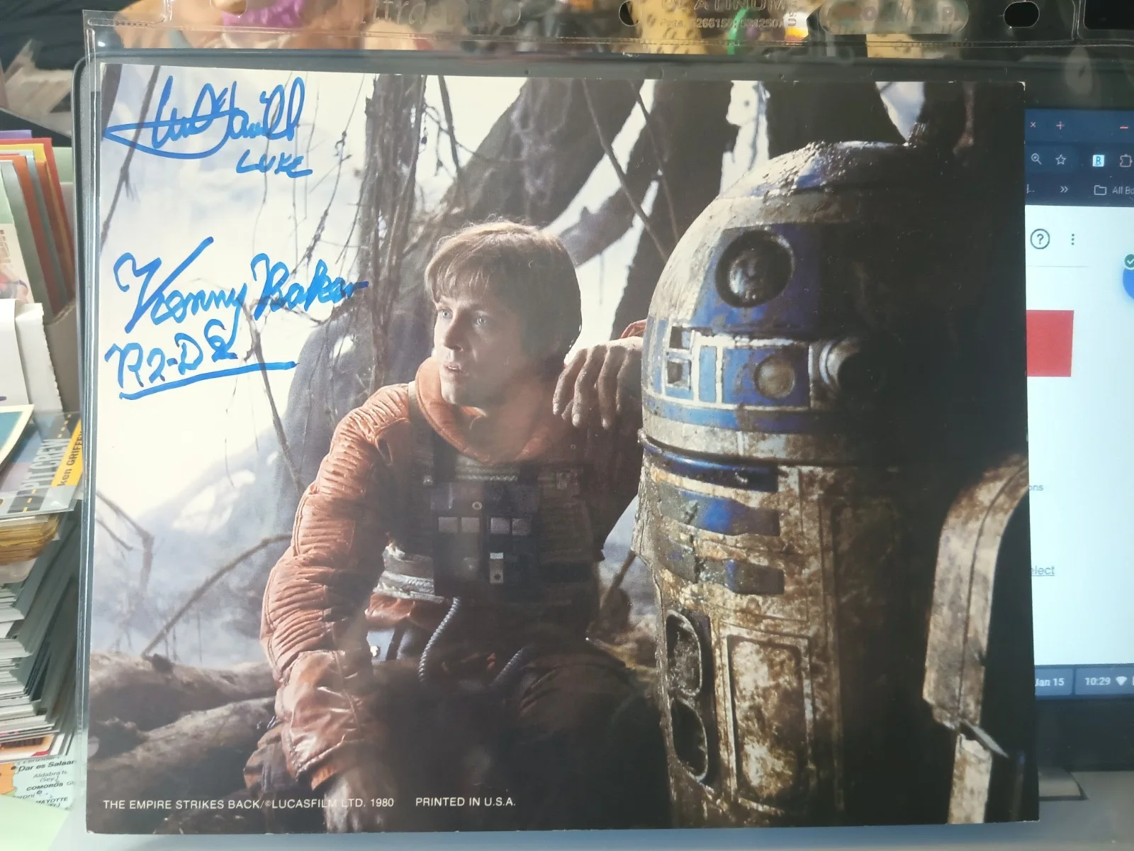Mark Hamill and Kenny Baker — Mark Hamill Luke, Kenny Baker R2 D2 Autos 1980 Empire Stikes Back OfficialPix