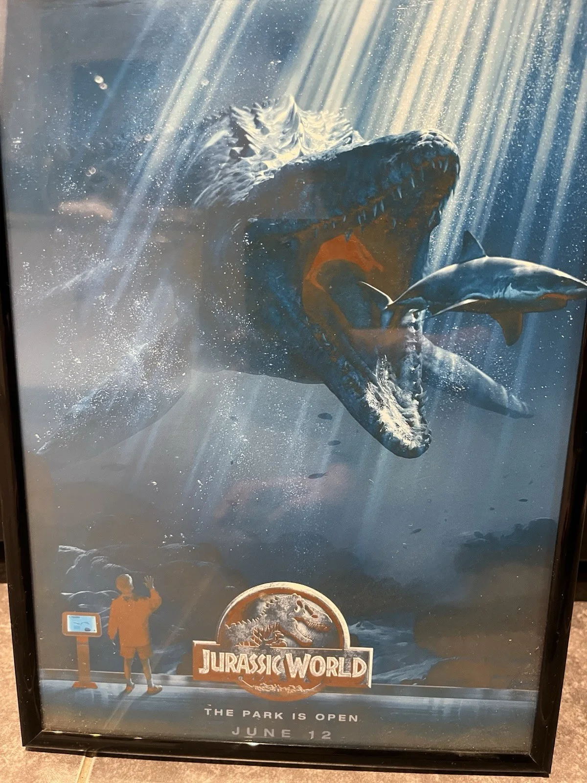 Jurassic World 2015 Movie Poster A4 Framed Print “The Park Is Open” Excellent, image 2