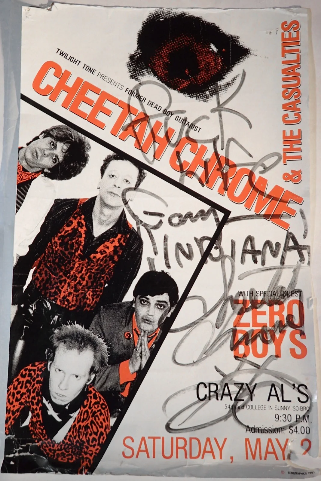 Vintage 1981 CHEETAH CHROME & The Casualties AUTOGRAPHED poster from CRAZY AL'S!, изображение 2
