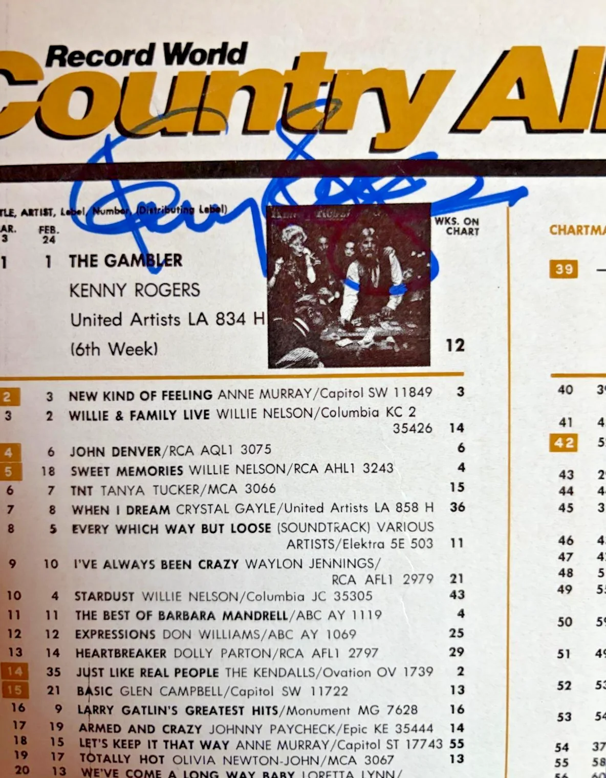 Kenny Rogers — KENNY ROGERS SIGNED AUTOGRAPH 11X14 MAGAZINE BILLBOARD RECORD WORLD PAGE PSA, изображение 2