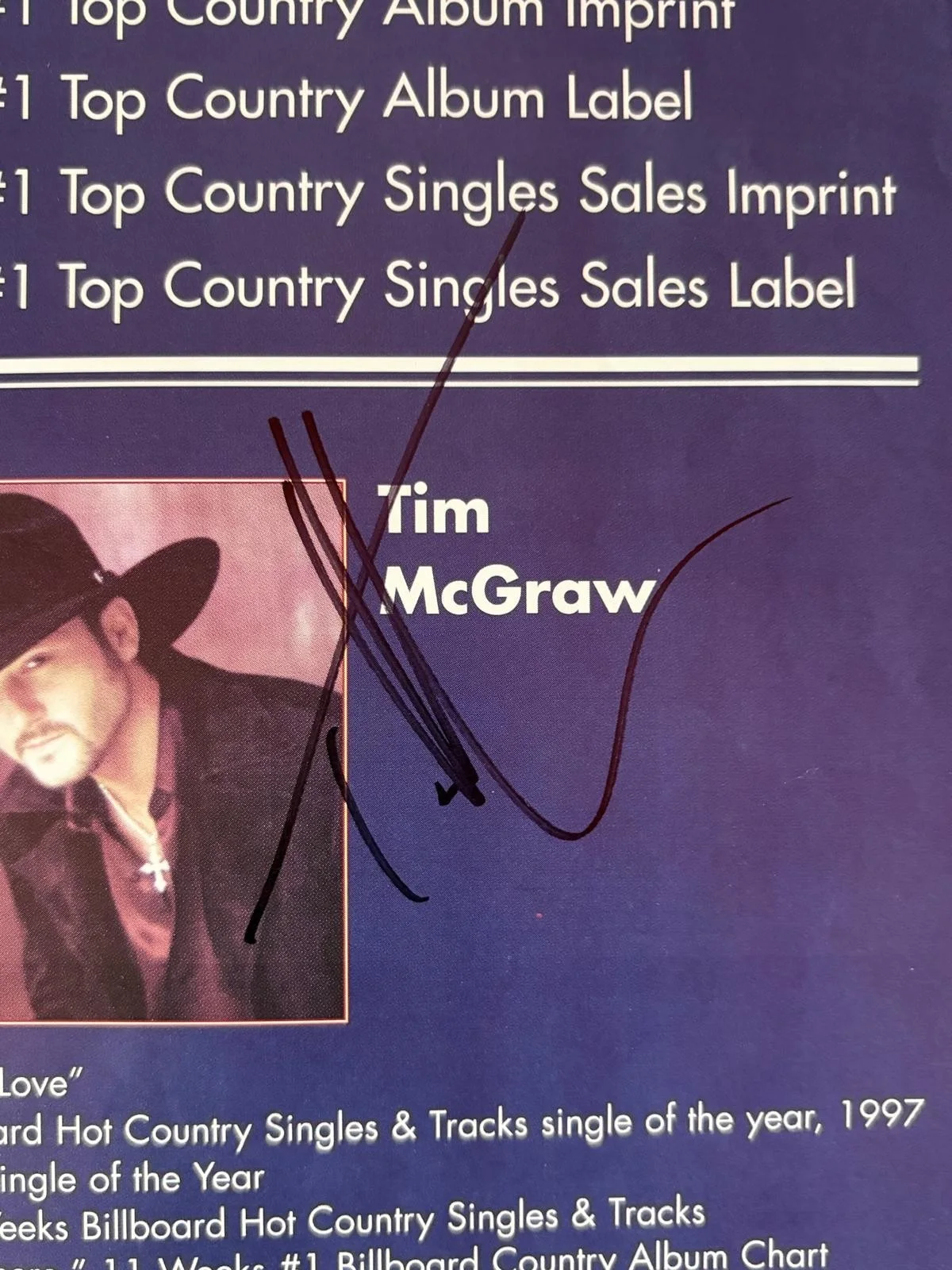 Tim Mcgraw — TIM MCGRAW SIGNED AUTOGRAPH 11X14 BILLBOARD MAGAZINE PAGE CURB RECORDS PSA COA, изображение 2