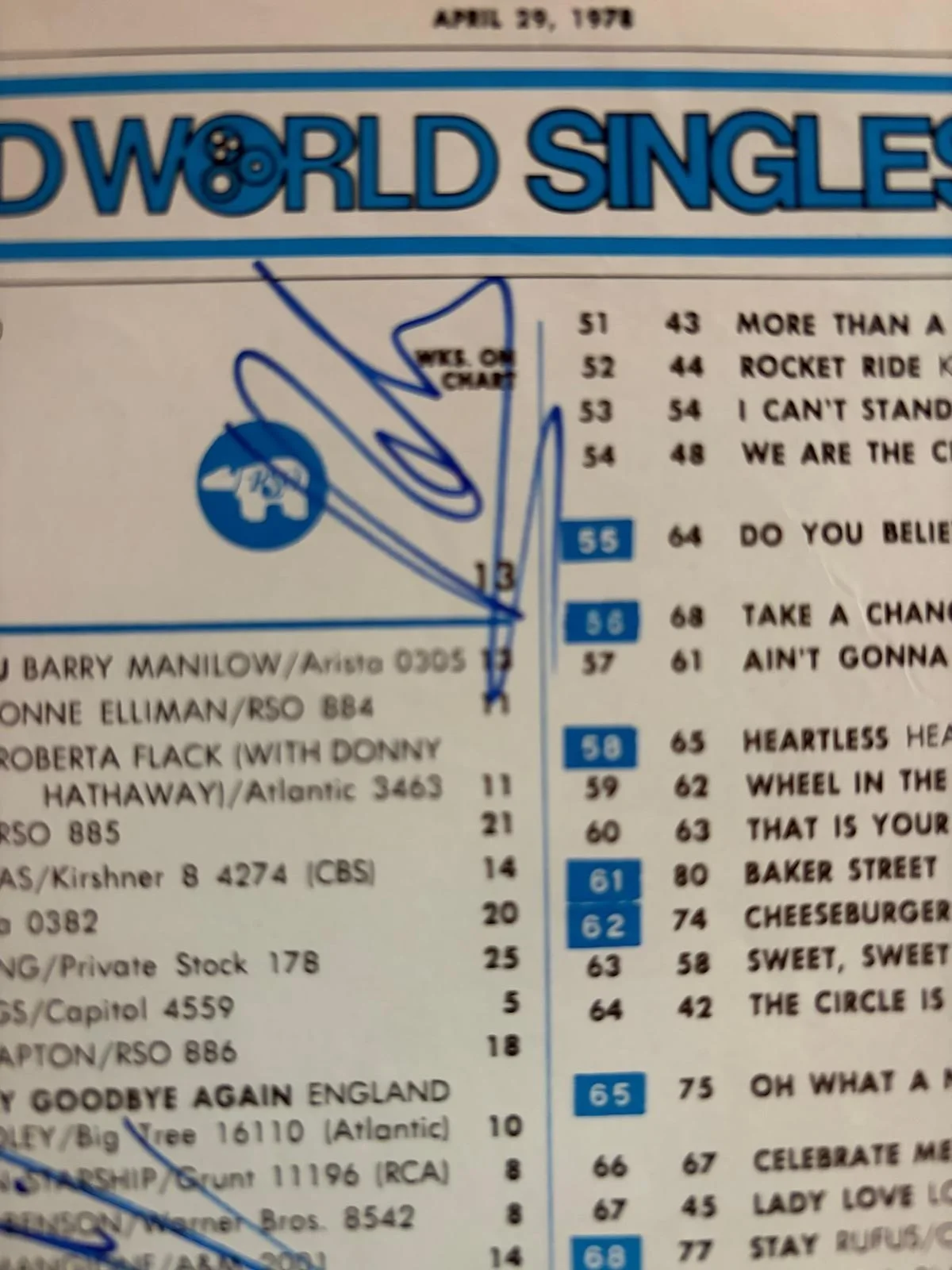 Barry Gibb, Maurice Gibb, Robin Gibb — BEE GEES BARRY ROBIN MAURICE SIGNED MAGAZINE RECORD WORLD SINGLES CHART PSA I, изображение 2