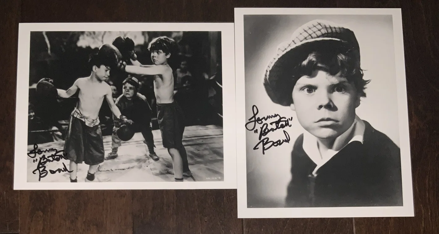 Tommy Bond — 2 -TOMMY "BUTCH" BOND Little rascals AUTOGRAPHED PHOTOs SET B/W