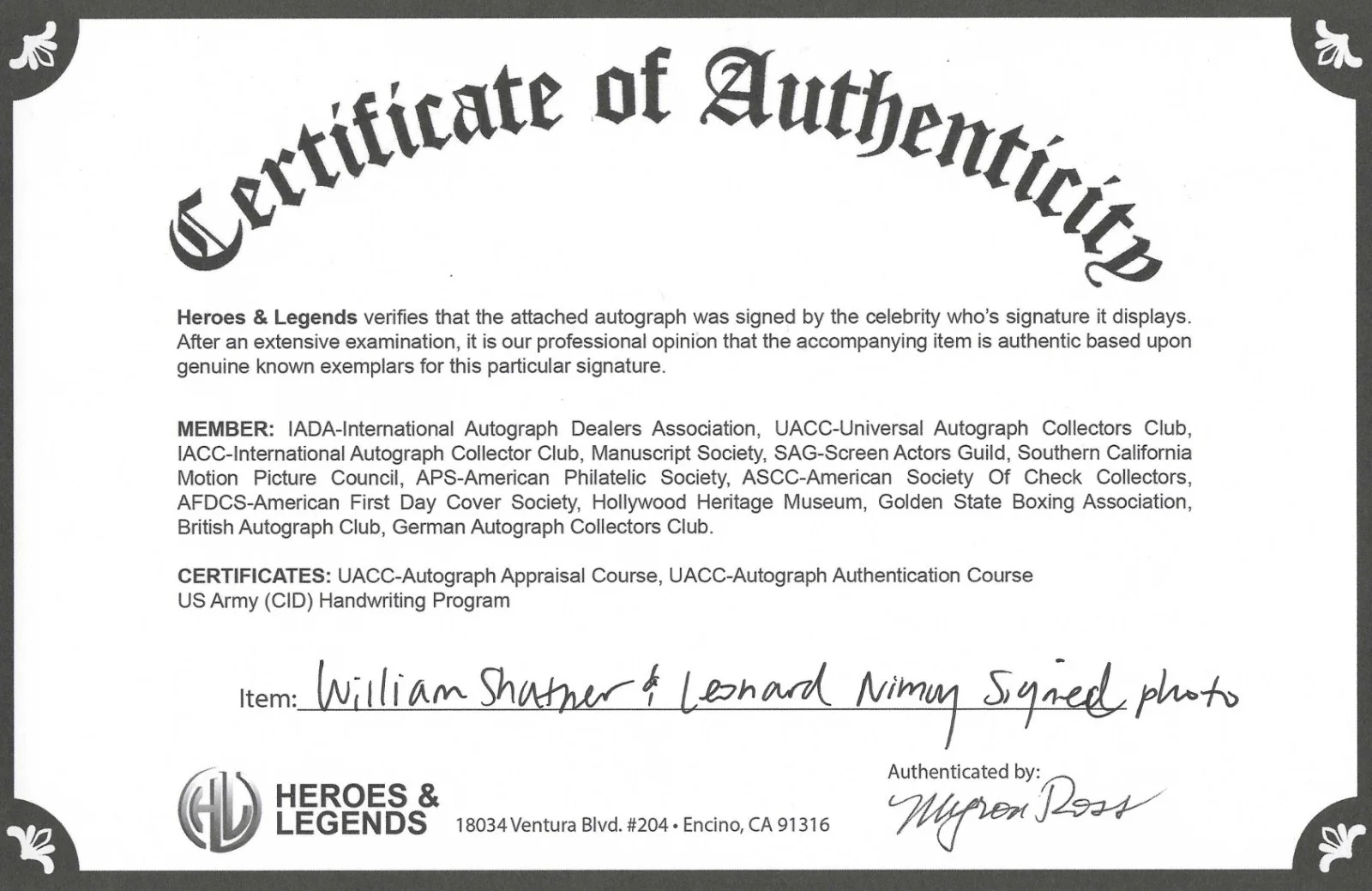 William Shatner, Leonard Nimoy — William Shatner and Leonard Nimoy signed Star Trek COA 8 x 10 montage, изображение 4