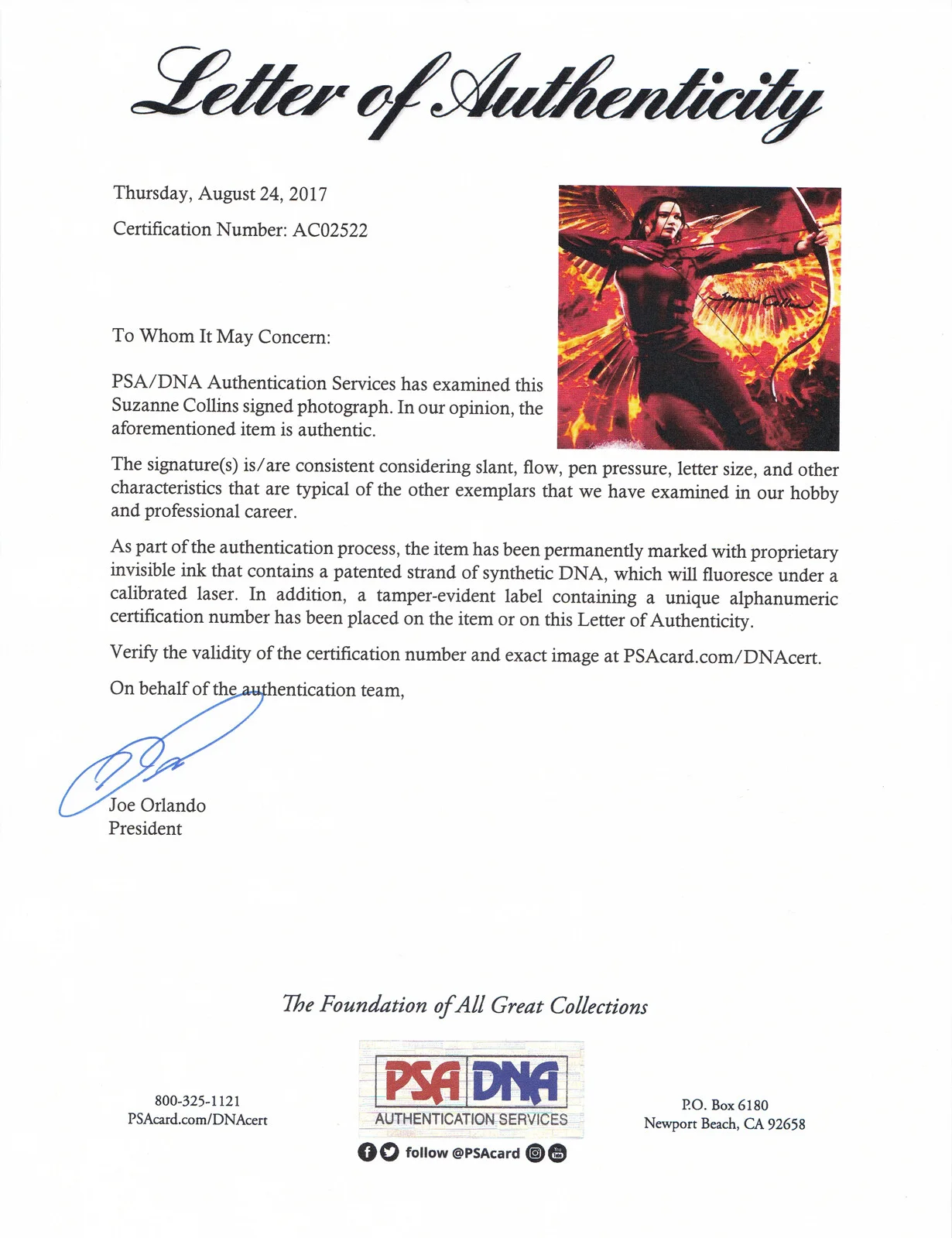 Suzanne Collins — Suzanne Collins Signed The Hunger Games Mockingjay Movie Poster PSA/DNA COA, image 3