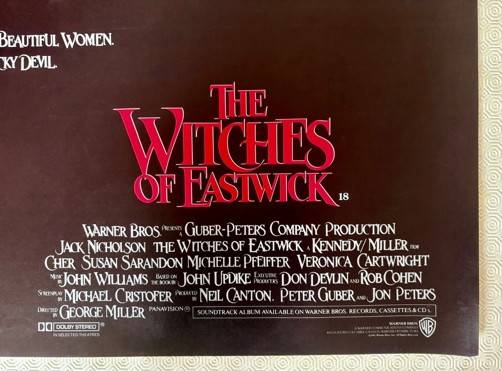 The Witches of Eastwick Original 1987 Quad Poster Jack Nicholson Cher, изображение 3