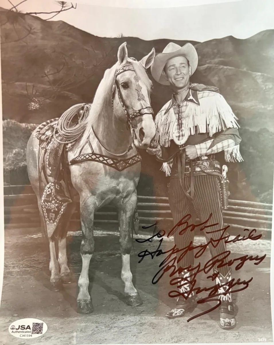 Roy Rogers — ROY ROGERS SIGNED AUTOGRAPHED 8X10 PHOTO COWBOY MEN IN BLACK 2 JSA COA H, image 2