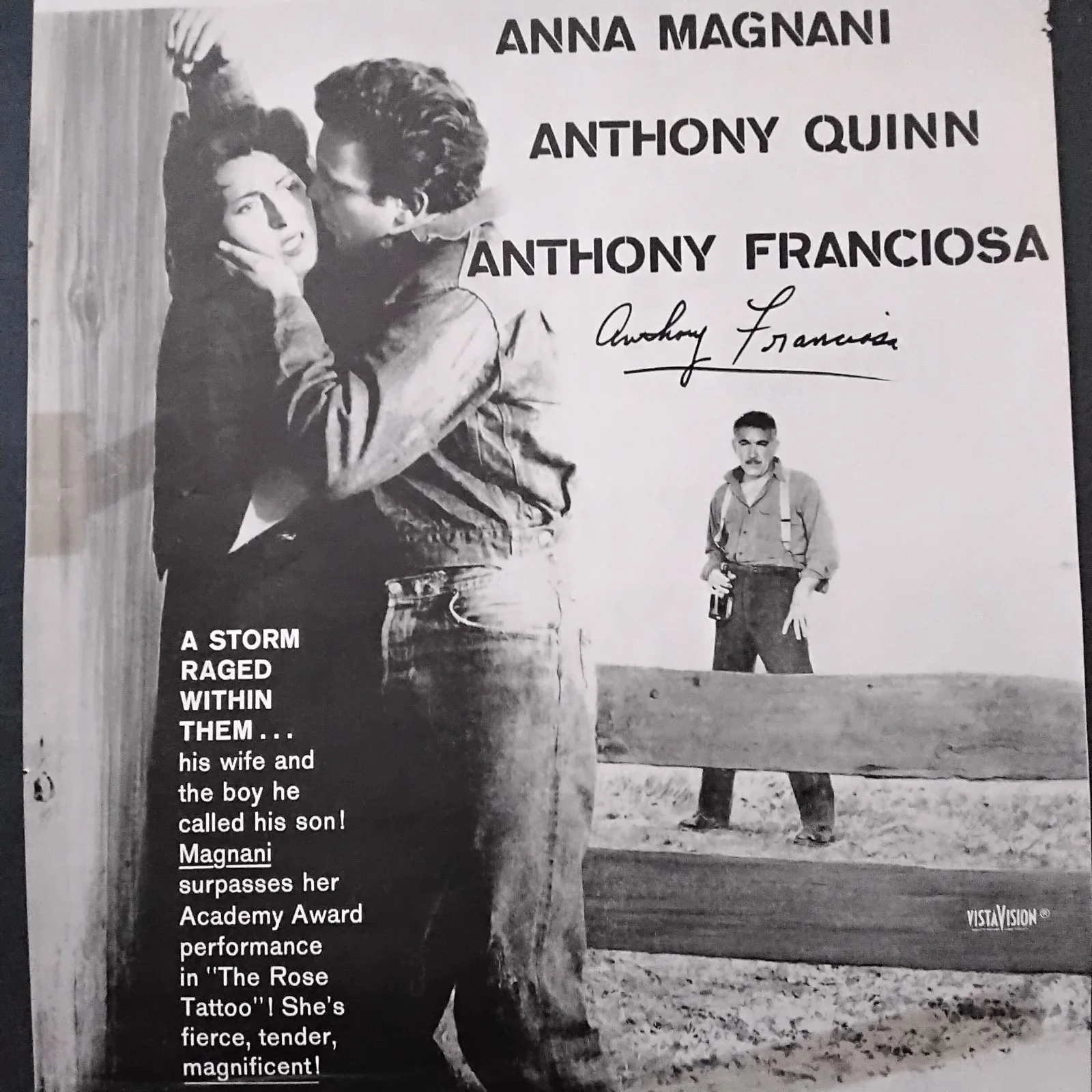 Anthony Franciosa SIGNED 1957 Movie Ad Wild Is The Wind Anna Magnani Tony Quinn, изображение 2