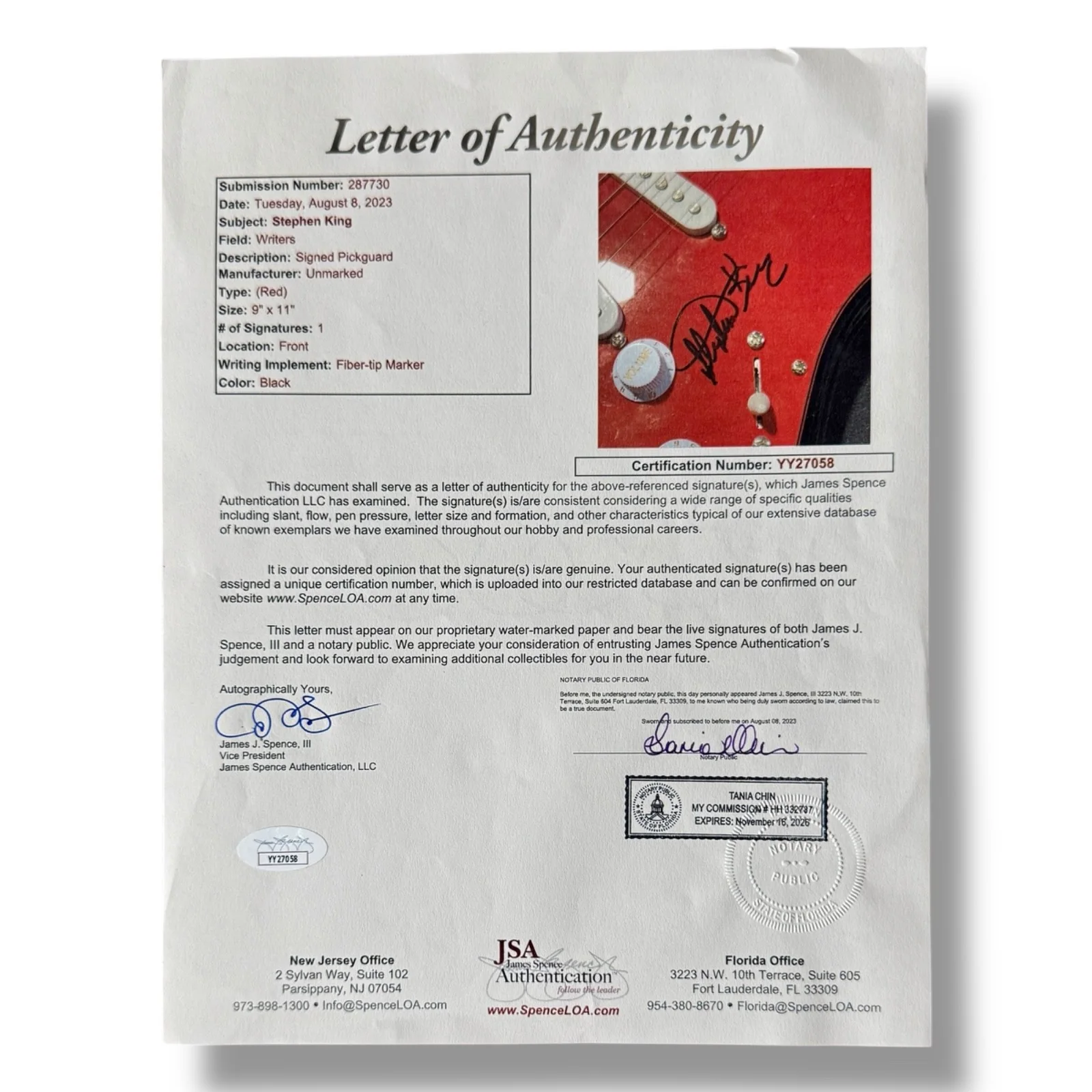 Stephen King — Stephen King Signed Guitar JSA COA Custom Graphics It Misery Pet Cemetery, image 4