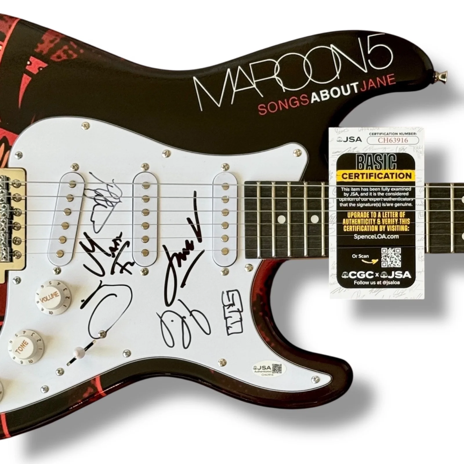 Maroon 5 Signed Guitar JSA COA Custom Graphics Adam Levine +5 members, image 2