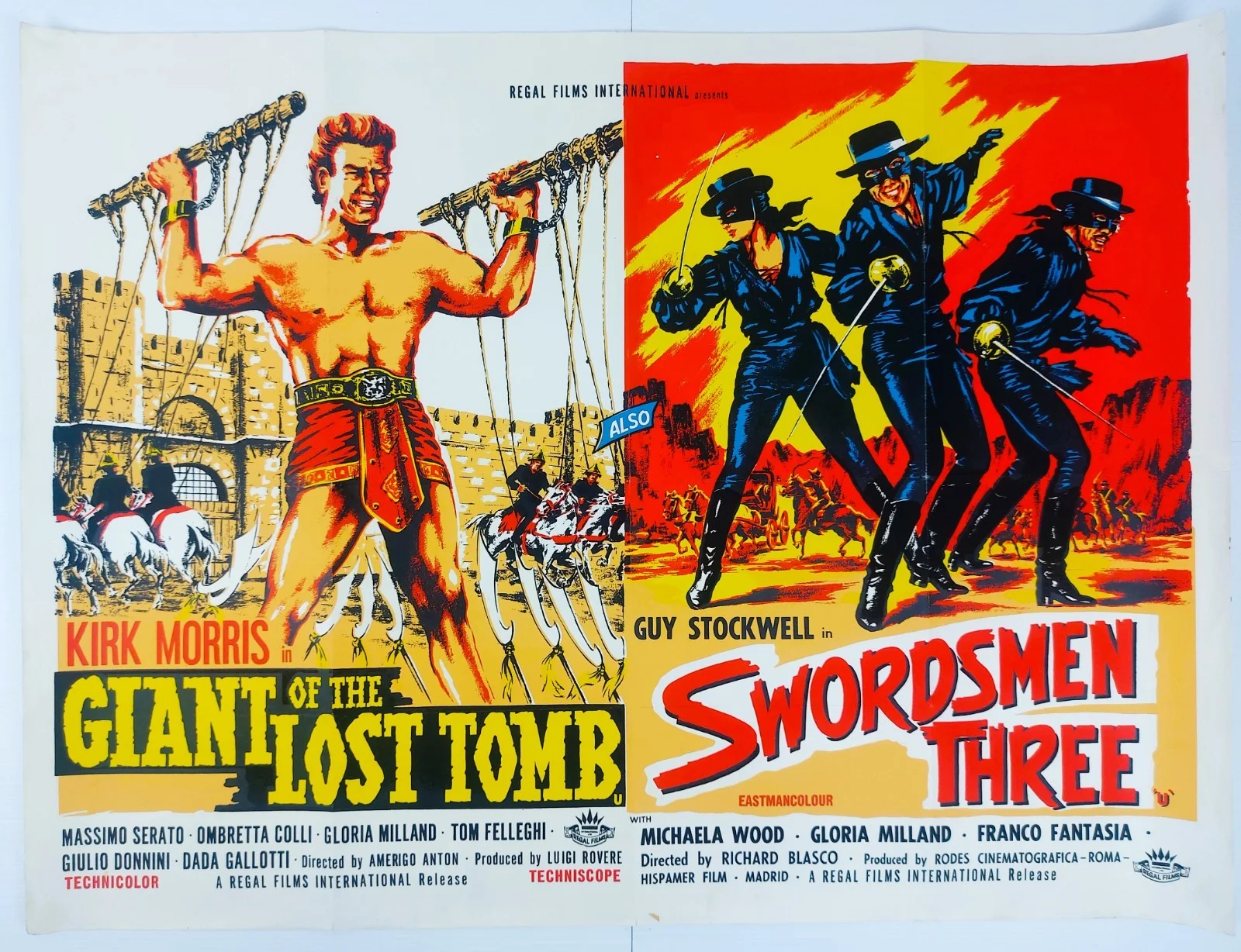 GIANT OF THE LOST TOMB / SWORDSMEN THREE ORIGINAL UK QUAD DB FILM POSTER 1964, изображение 2