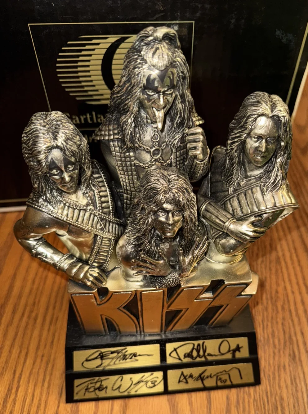 Peter Criss, Gene Simmons, Ace Frehley & Paul Stanley — RARE KISS ORIGINAL MEMBERS 1998 GARTLAN SIGNED STATUE A/P Sterling Silver Pewter