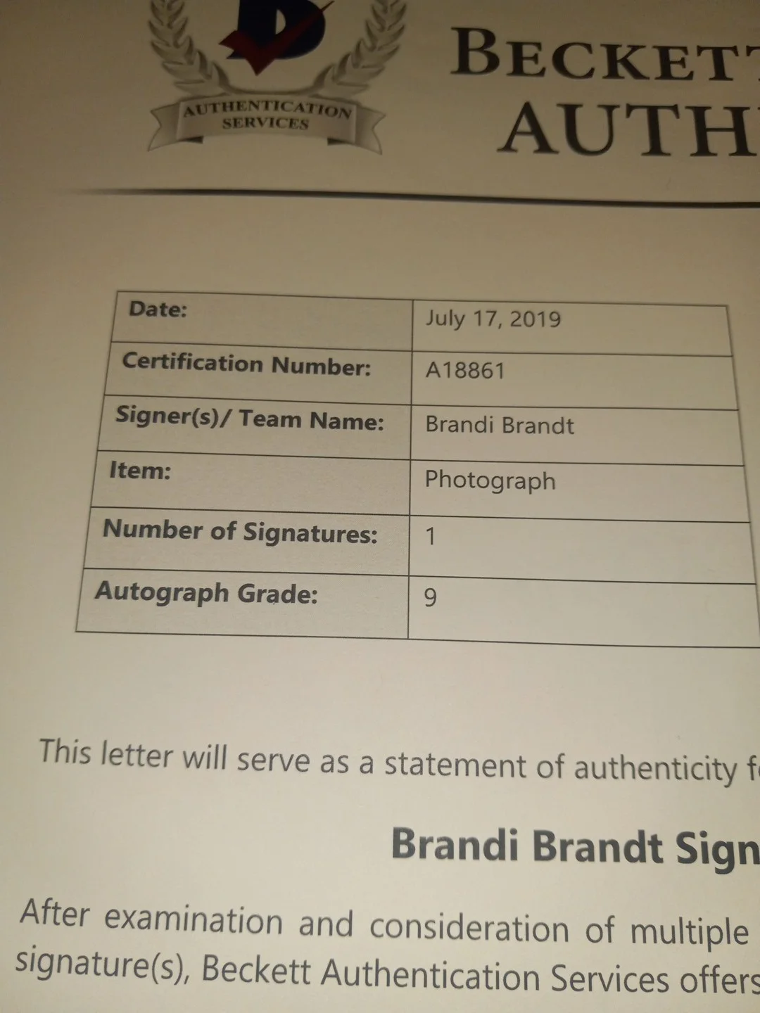 Brandi Brandt Signed 8x10 Photo BAS #A18861 Beckett COA And Sticker, изображение 5
