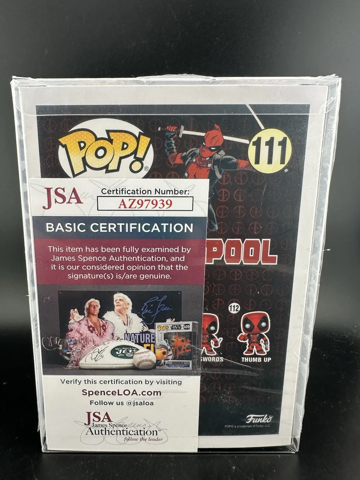 T.J.Miller — TJ Miller Hand Signed Nerd Deadpool Funko Pop #111 Weasel Inscription JSA CERT, изображение 5