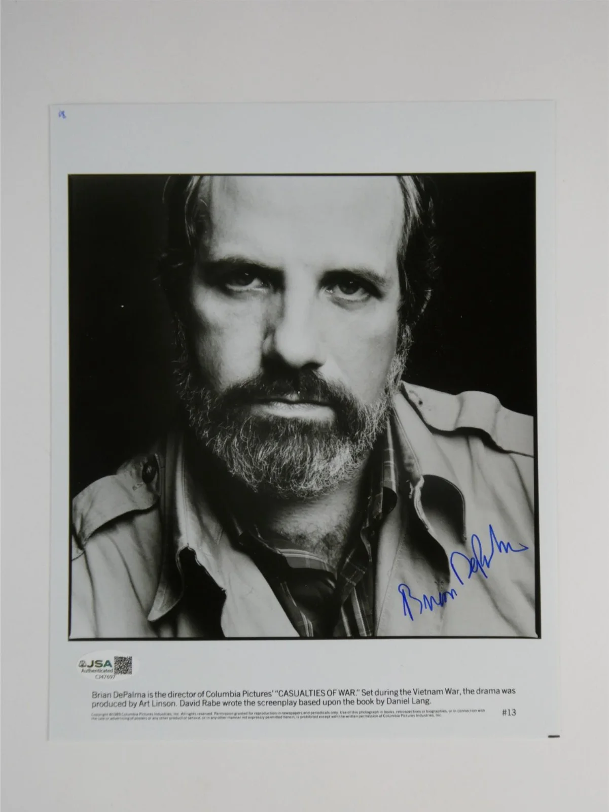 Brian DePalma — Brian De Palma Signed 8x10 Promo Photo Casualties Of War Autographed JSA COA, изображение 2