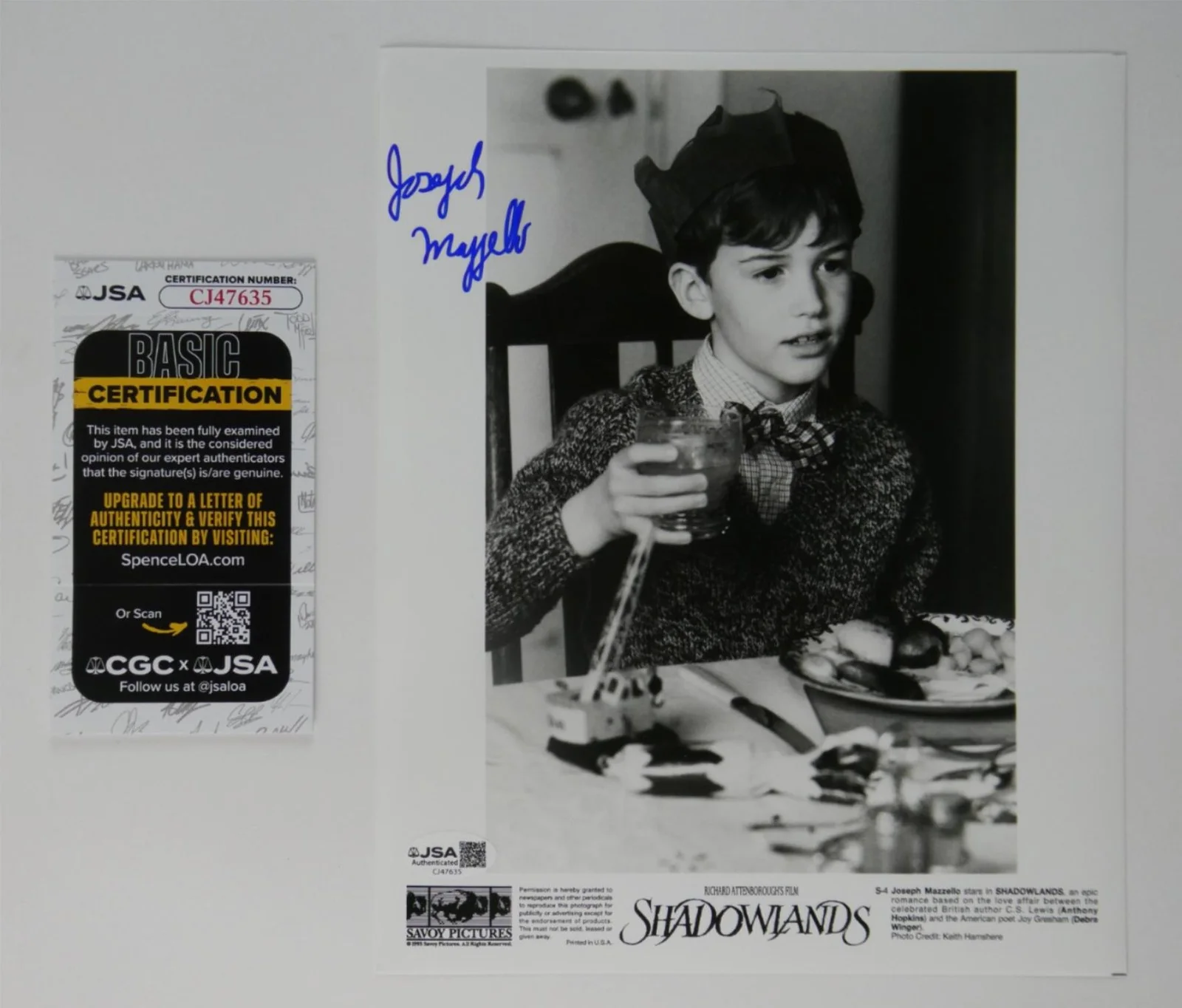 Joseph Mazzello — Joseph Mazzello Signed 8x10 Promo Photo Shadowlands B&W Autographed JSA COA