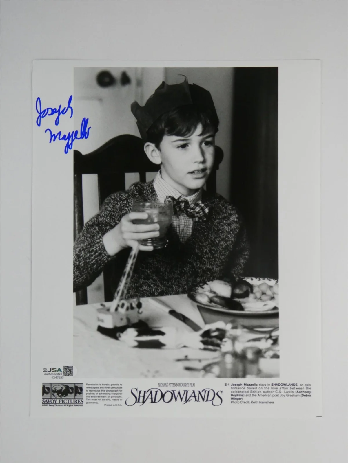 Joseph Mazzello — Joseph Mazzello Signed 8x10 Promo Photo Shadowlands B&W Autographed JSA COA, image 2