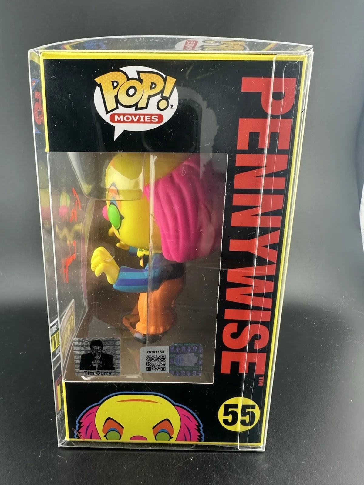 Tim Curry — Tim Curry signed Pennywise IT Blacklight Funko Pop! 55 autograph TIM CURRYS CERT, image 3