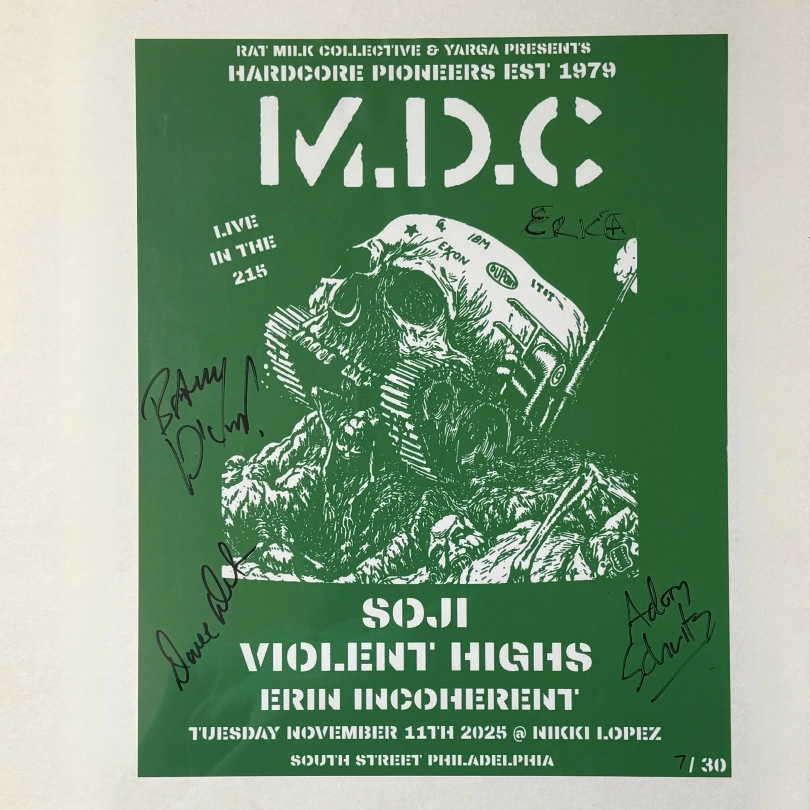 MDC Autographed 11x14” Gig Poster Philly 11/11/2025 Millions Of Dead Cops Punk, изображение 2