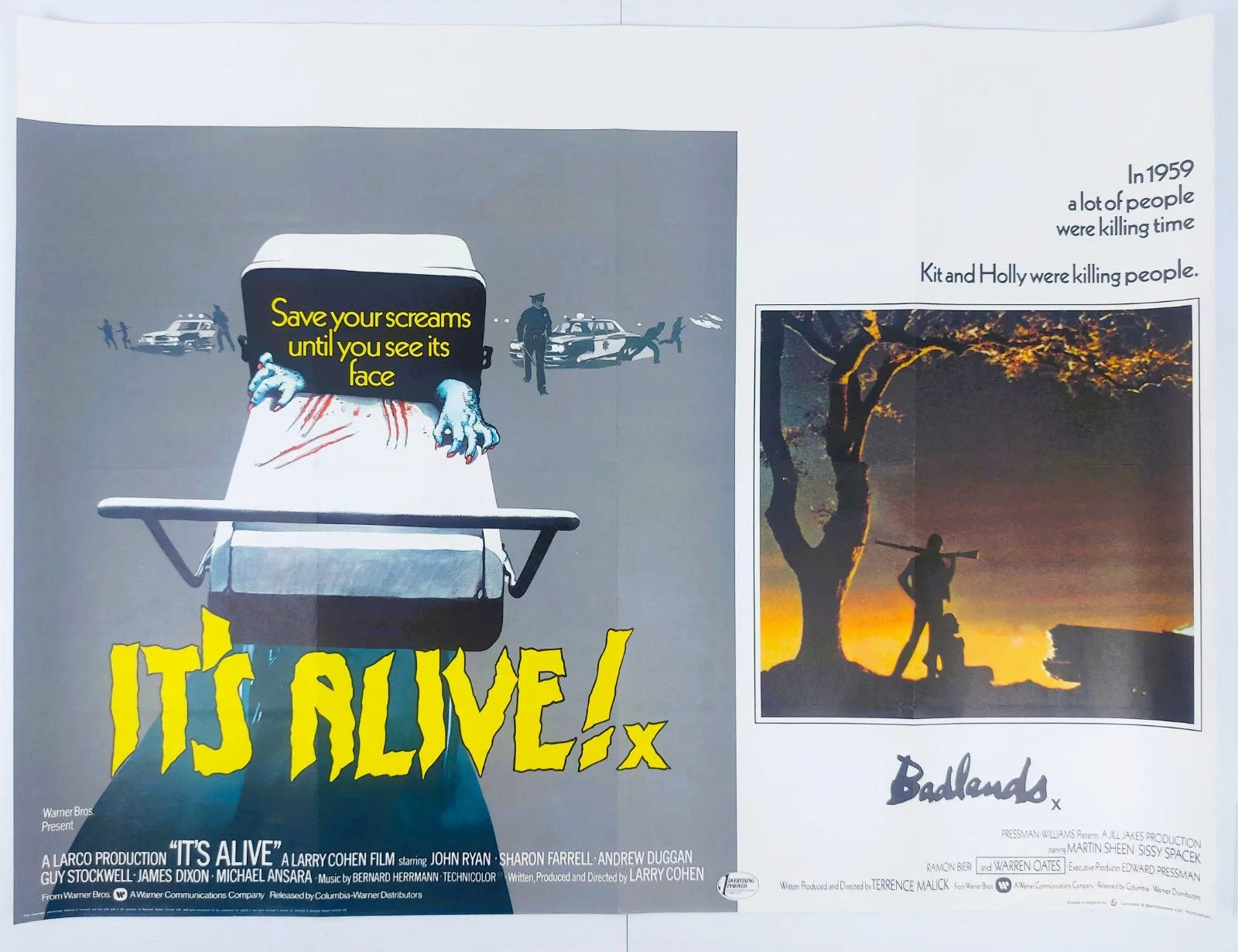 IT'S ALIVE / BADLANDS ORIGINAL UK QUAD DOUBLE BILL FILM POSTER 1974/73, изображение 2