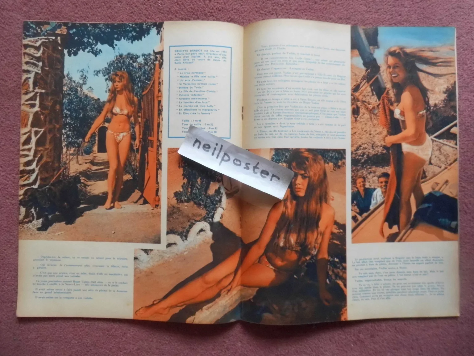 BRIGITTE BARDOT beautiful cover portrait FROU FROU (1950s) French mag, изображение 2