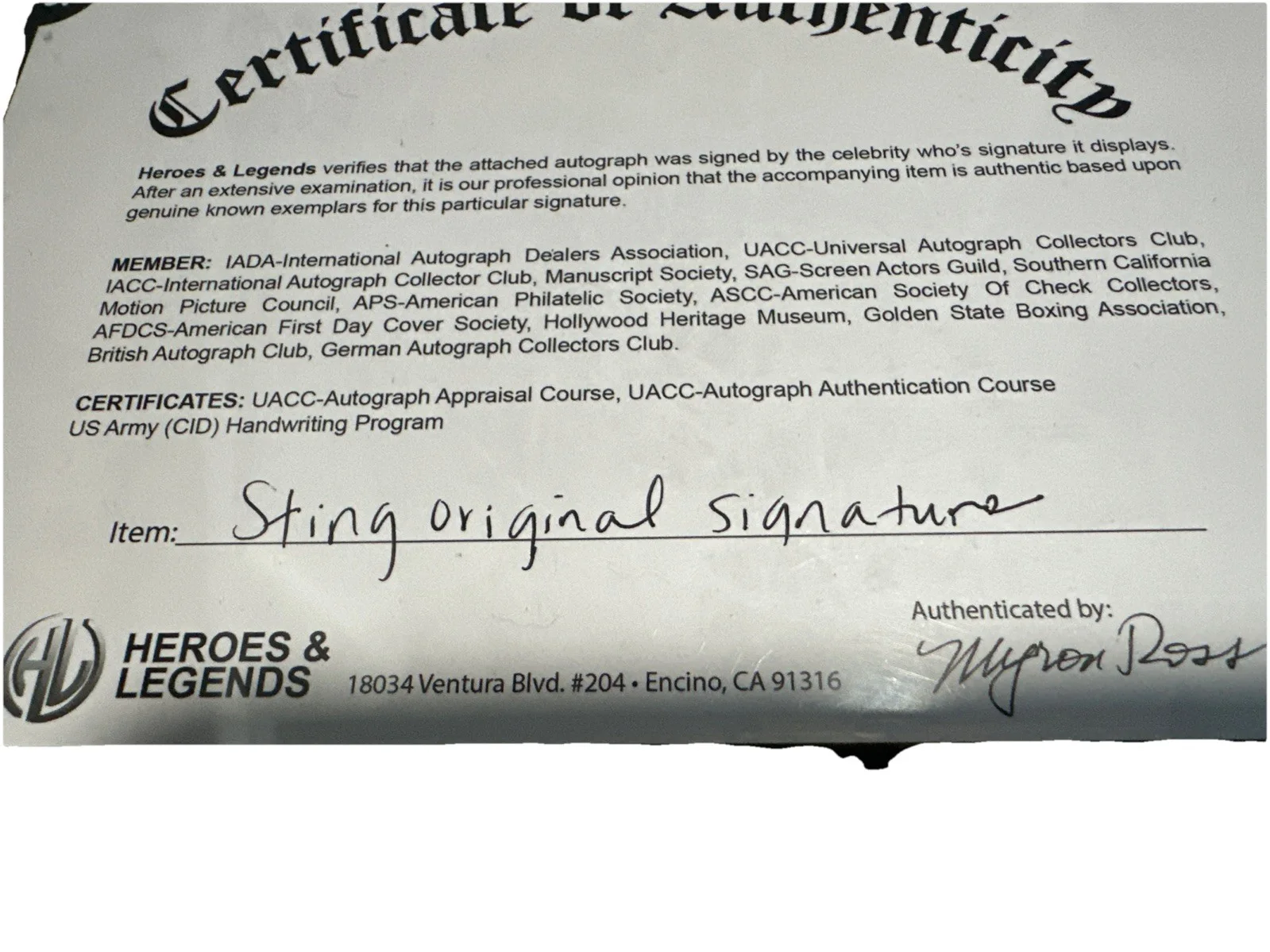 Autograph Signed Sting -The Police -Gordon Sumner- Cut Signature W/ COA🎸🔥, image 3