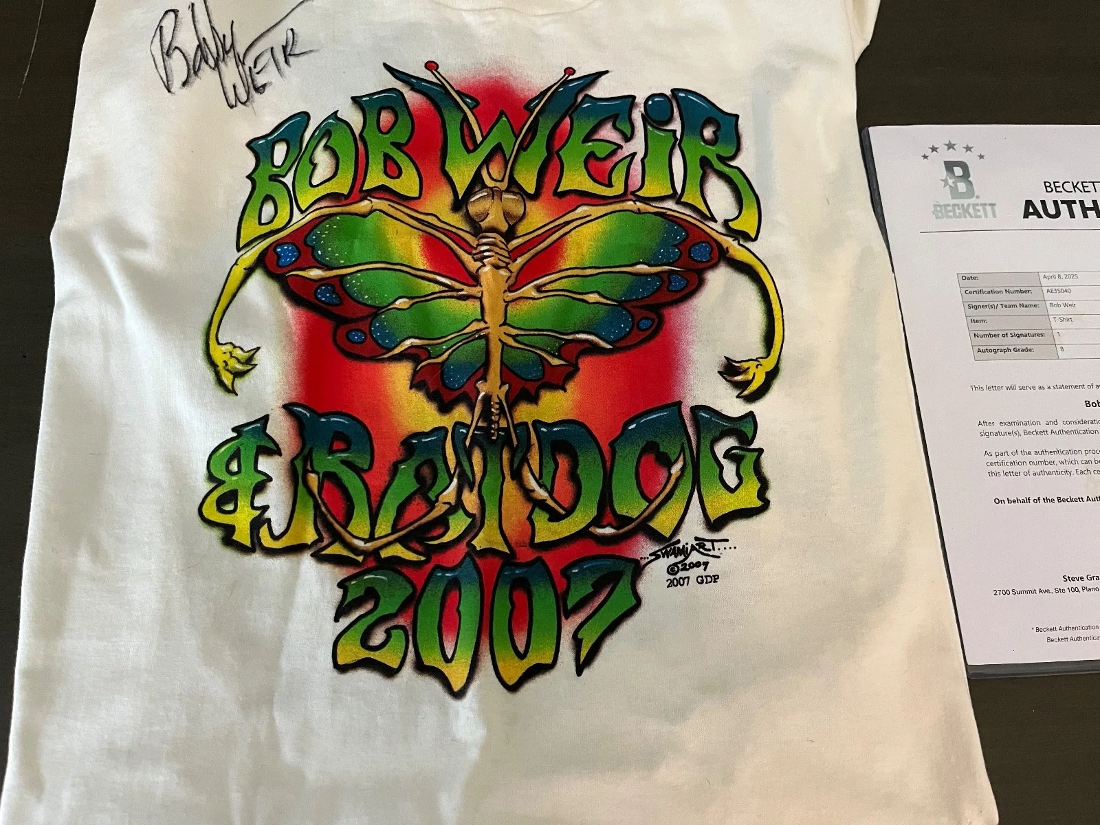 Bob Weir — Bob Weir & Ratdog 2007 Tour Autographed signed Tee shirt w/Beckett BAS COA, image 3