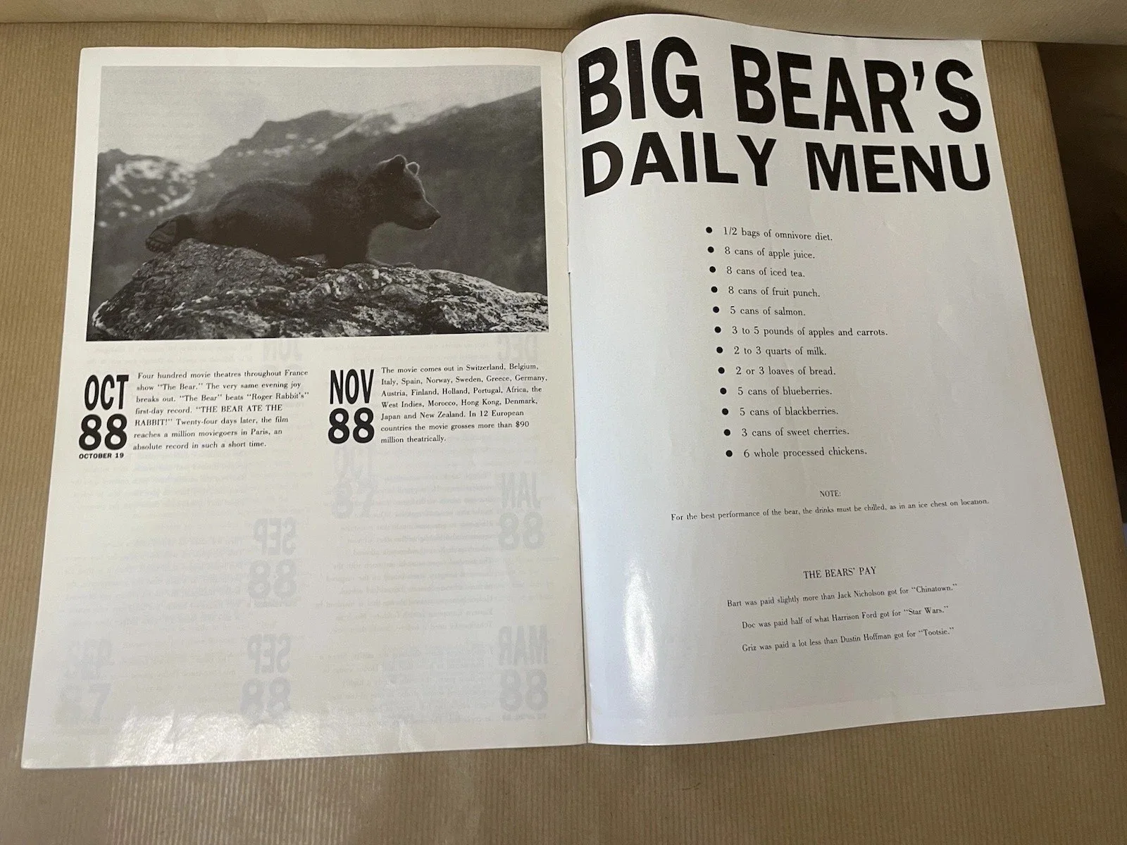 The Bear Movie Information Press Pack. A4 Vintage Film 1988. Jean-Jacques Annaud, изображение 5