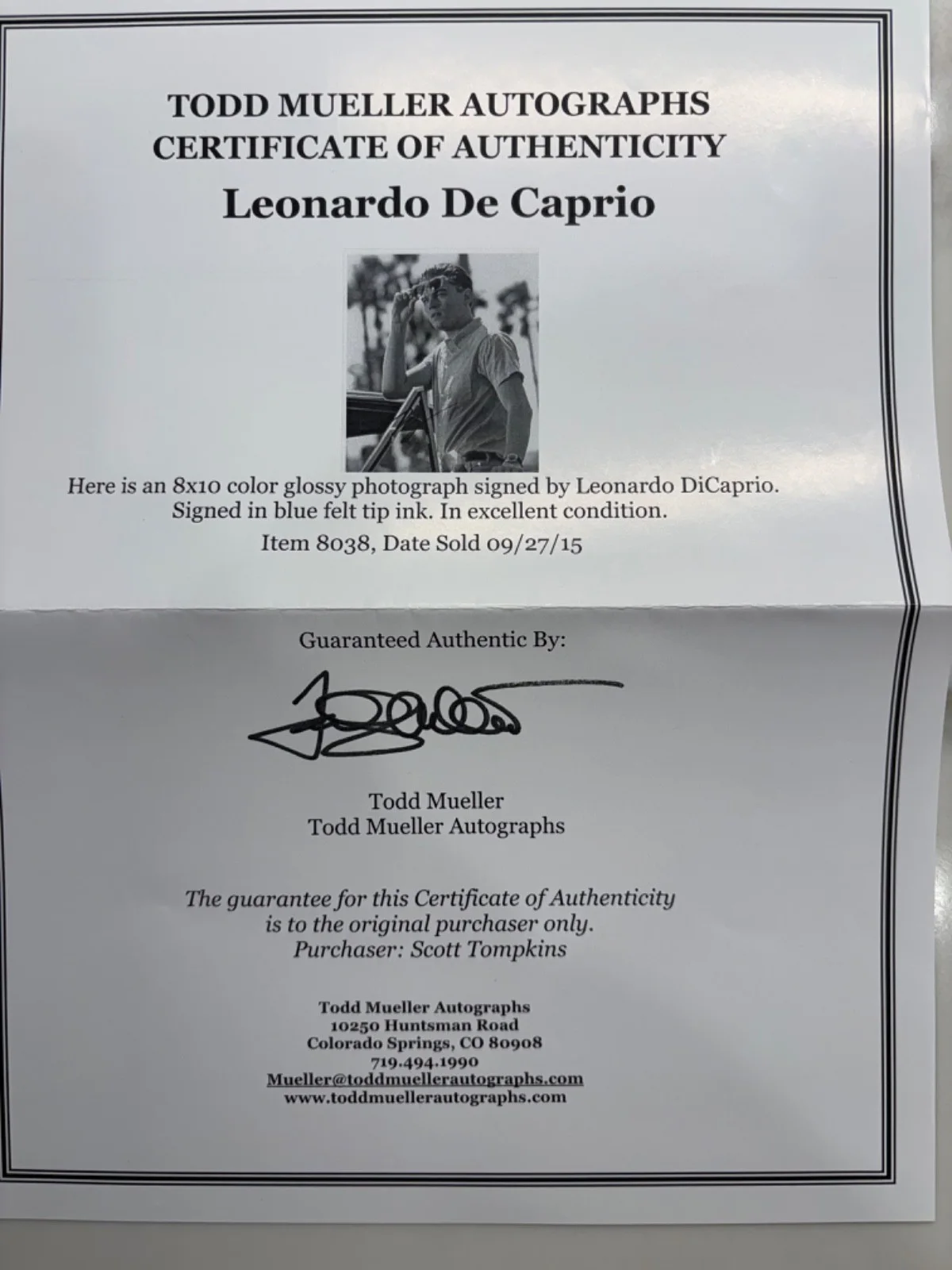 Leonardo DeCaprio — Leonardo DeCaprio signed photo from Catch Me If You Can....coa from Todd Mueller, image 2