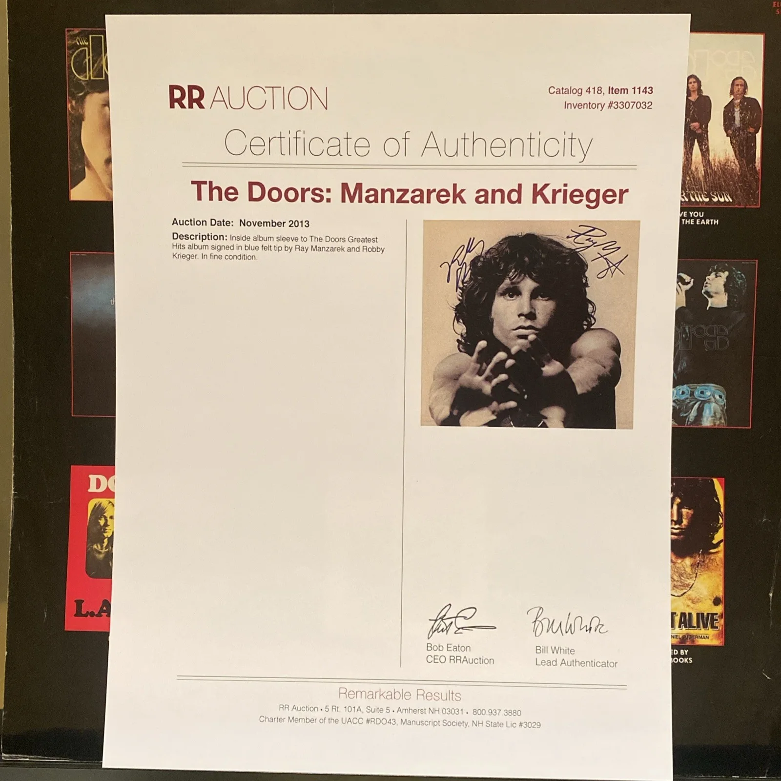 THE DOORS SIGNED Vinyl Sleeve COA Robby Krieger & Ray Manzarek, изображение 5